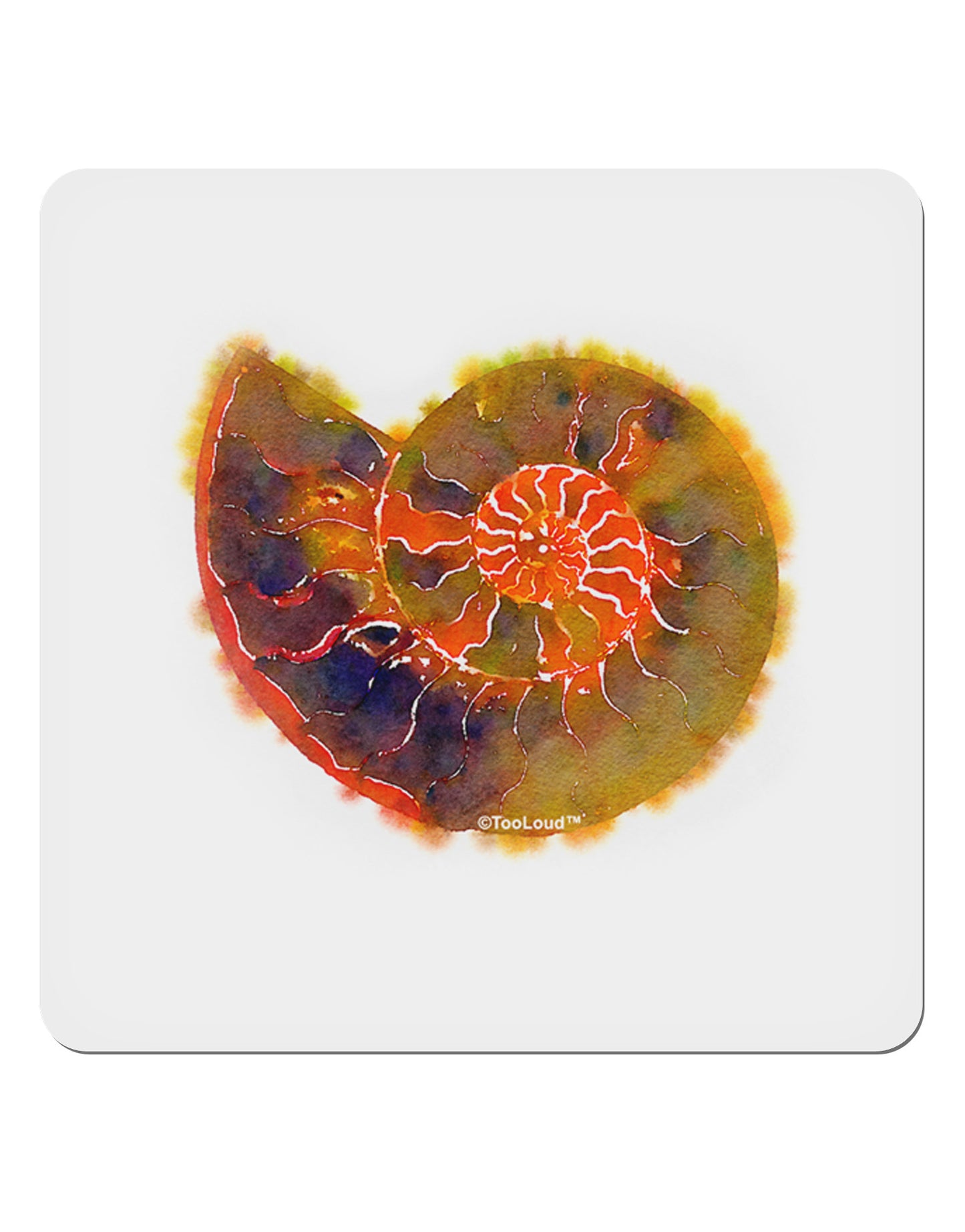 Nautilus Fossil Watercolor 4x4" Square Sticker 4 Pieces-Stickers-TooLoud-White-Davson Sales