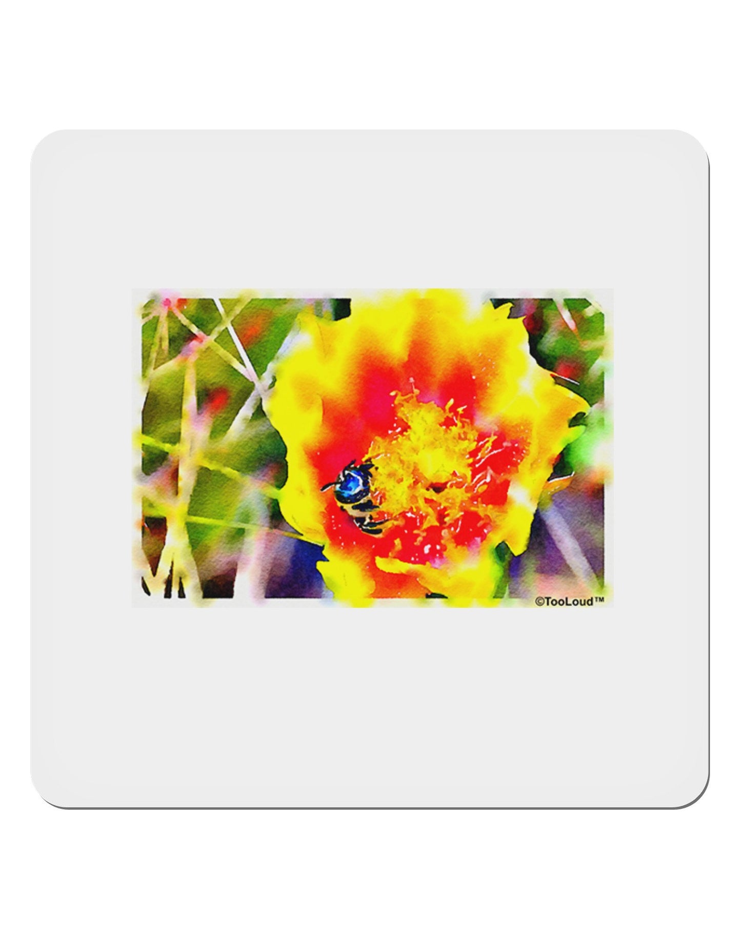 Bee Cactus Watercolor 4x4" Square Sticker-Stickers-TooLoud-4-Davson Sales