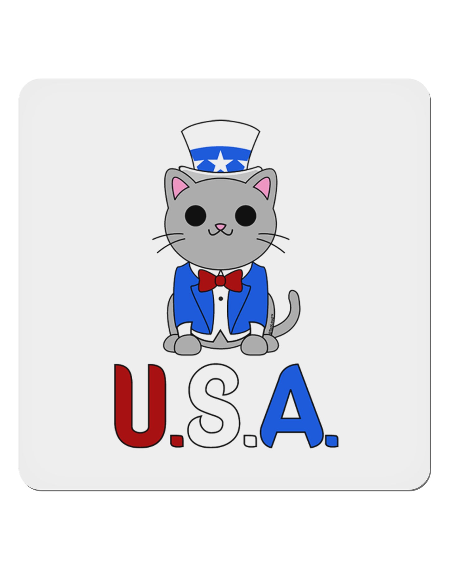 Patriotic Cat - USA 4x4" Square Sticker 4 Pieces-Stickers-TooLoud-White-Davson Sales