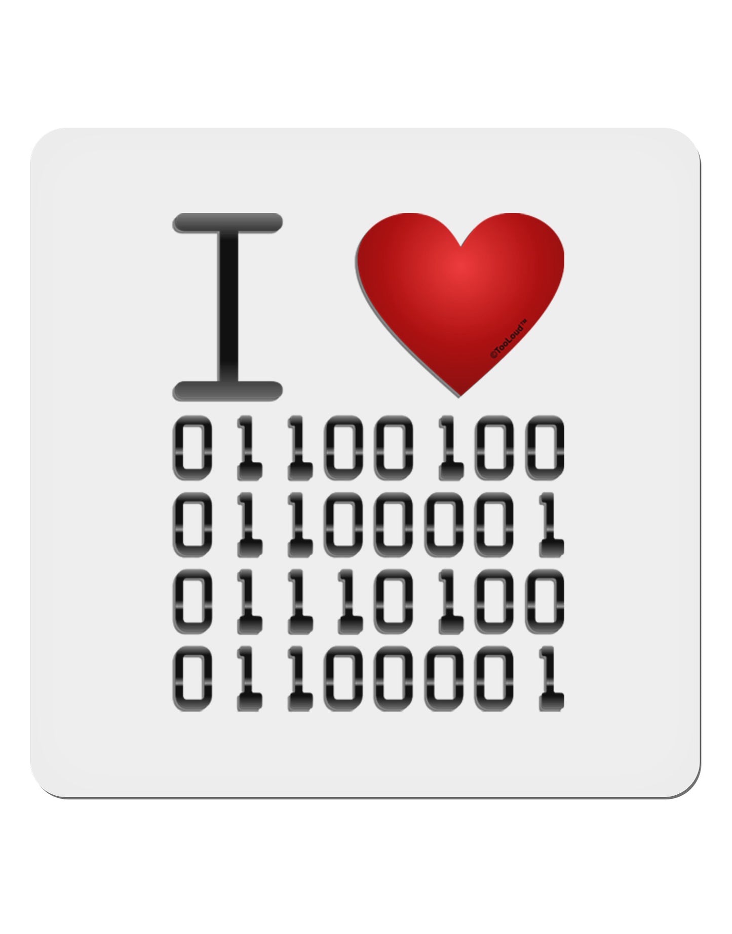 I Heart Binary Data 4x4" Square Sticker-Stickers-TooLoud-1-Davson Sales
