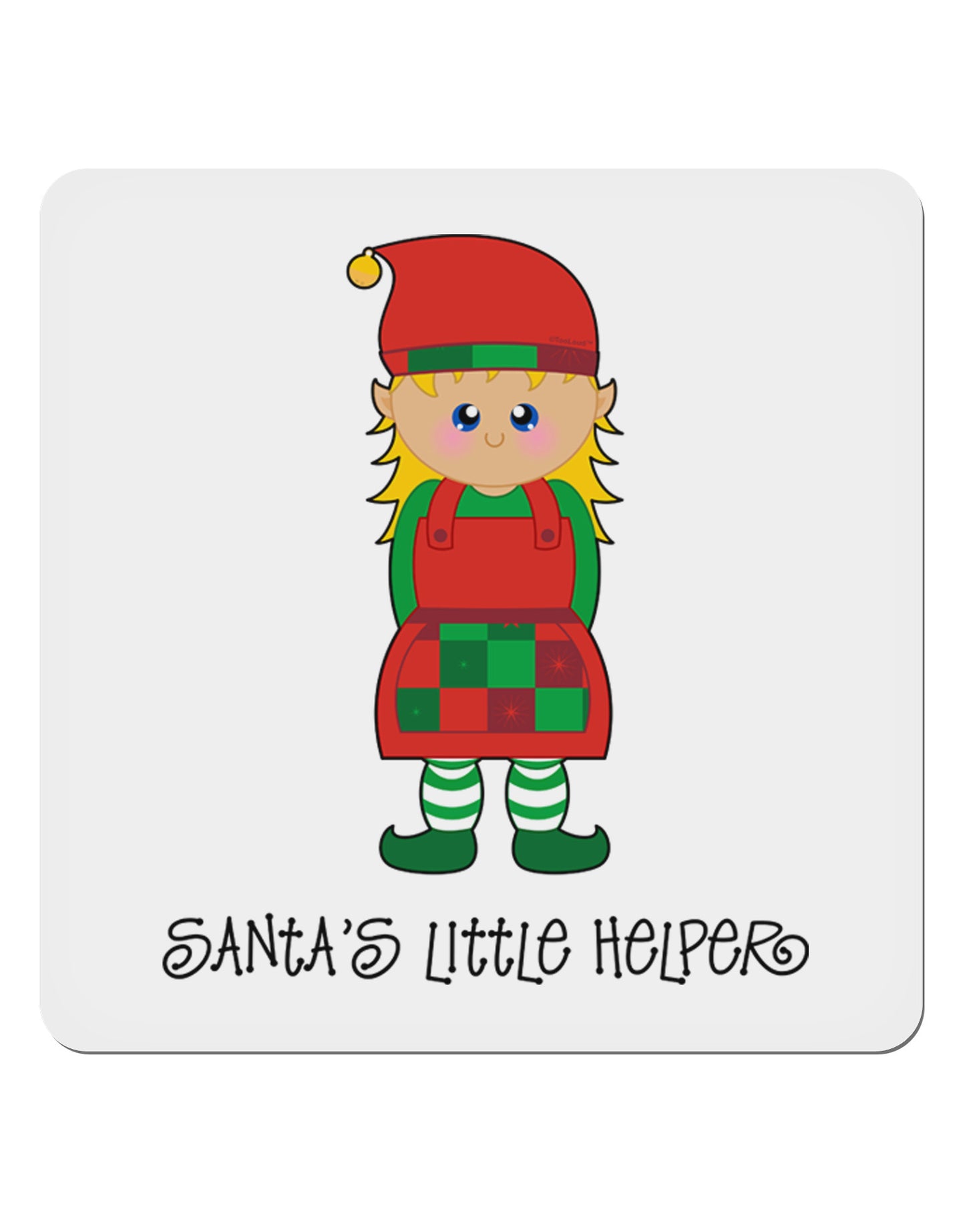Santa's Little Helper Christmas Elf Girl 4x4" Square Sticker 4 Pieces-Stickers-TooLoud-White-Davson Sales