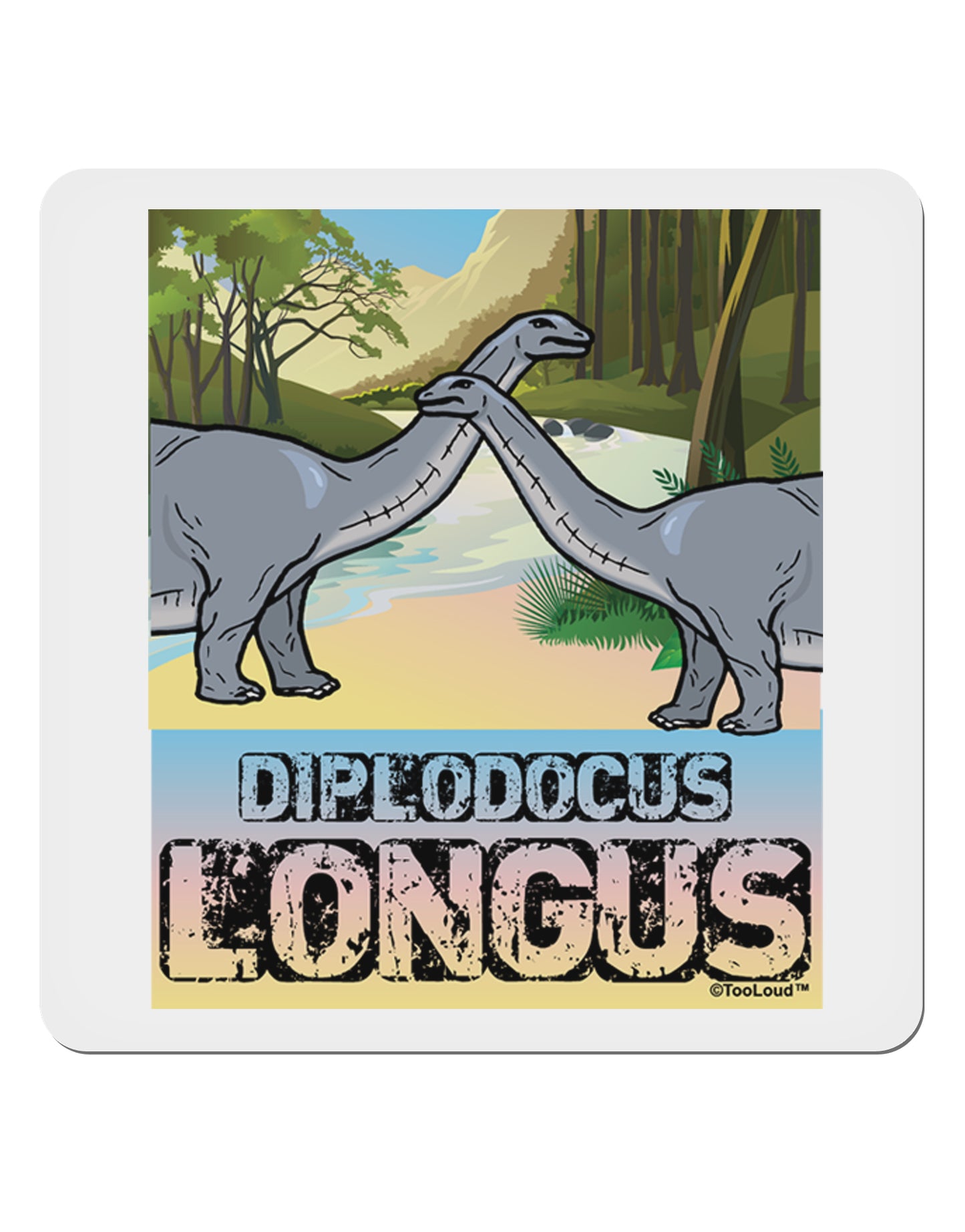 Diplodocus Longus - With Name 4x4" Square Sticker 4 Pieces-Stickers-TooLoud-White-Davson Sales