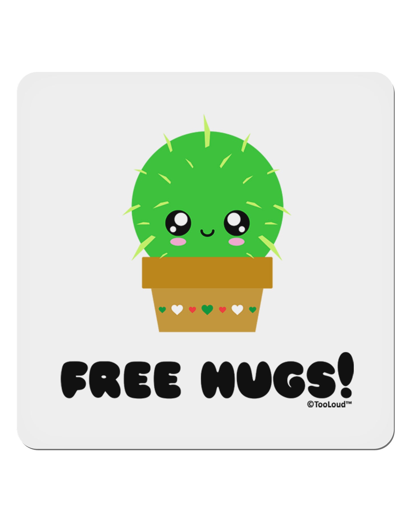 Cute Cactus - Free Hugs 4x4" Square Sticker 4 Pieces-Stickers-TooLoud-White-Davson Sales