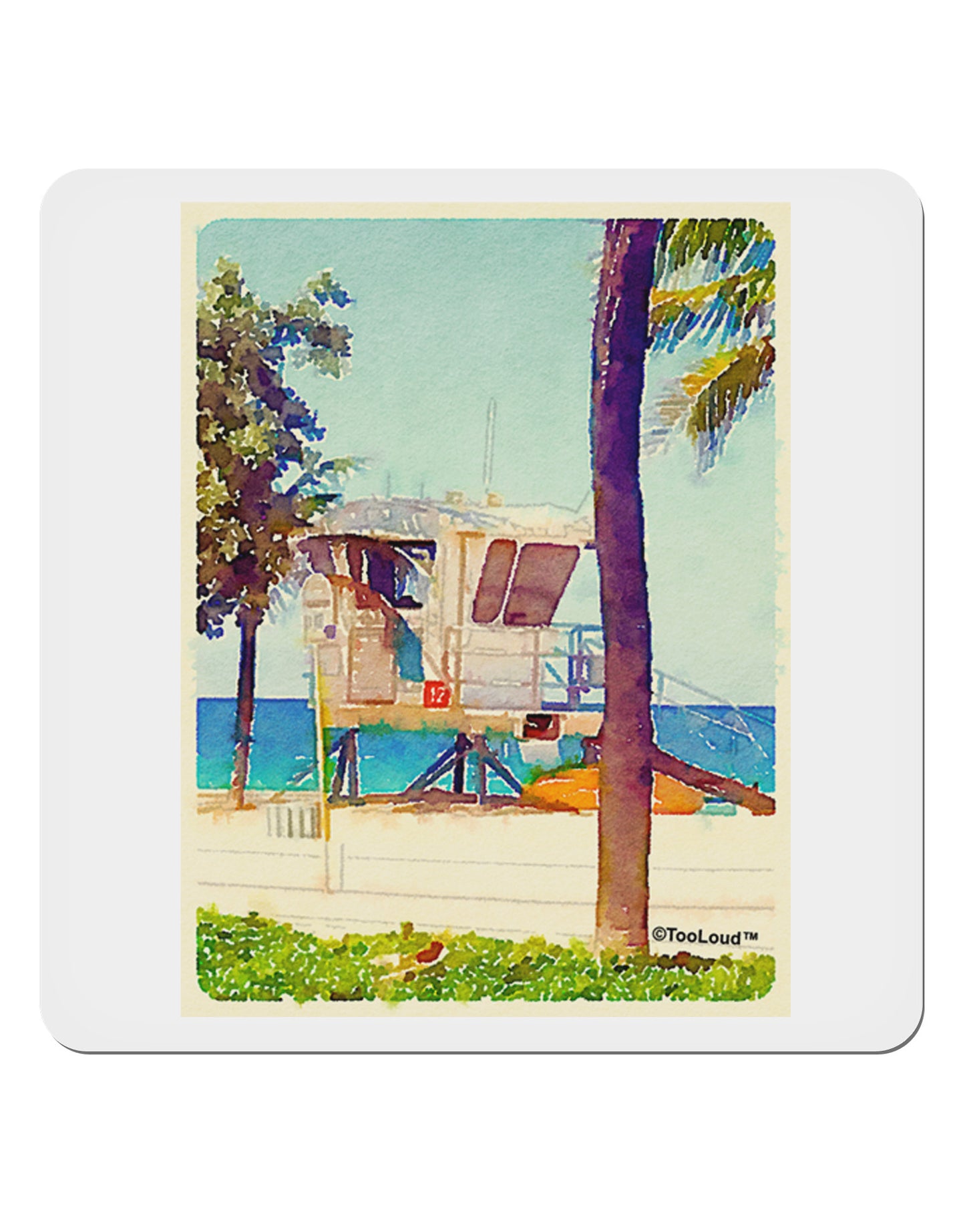 Lifeguard Station Watercolor 4x4" Square Sticker 4 Pieces-Stickers-TooLoud-White-Davson Sales