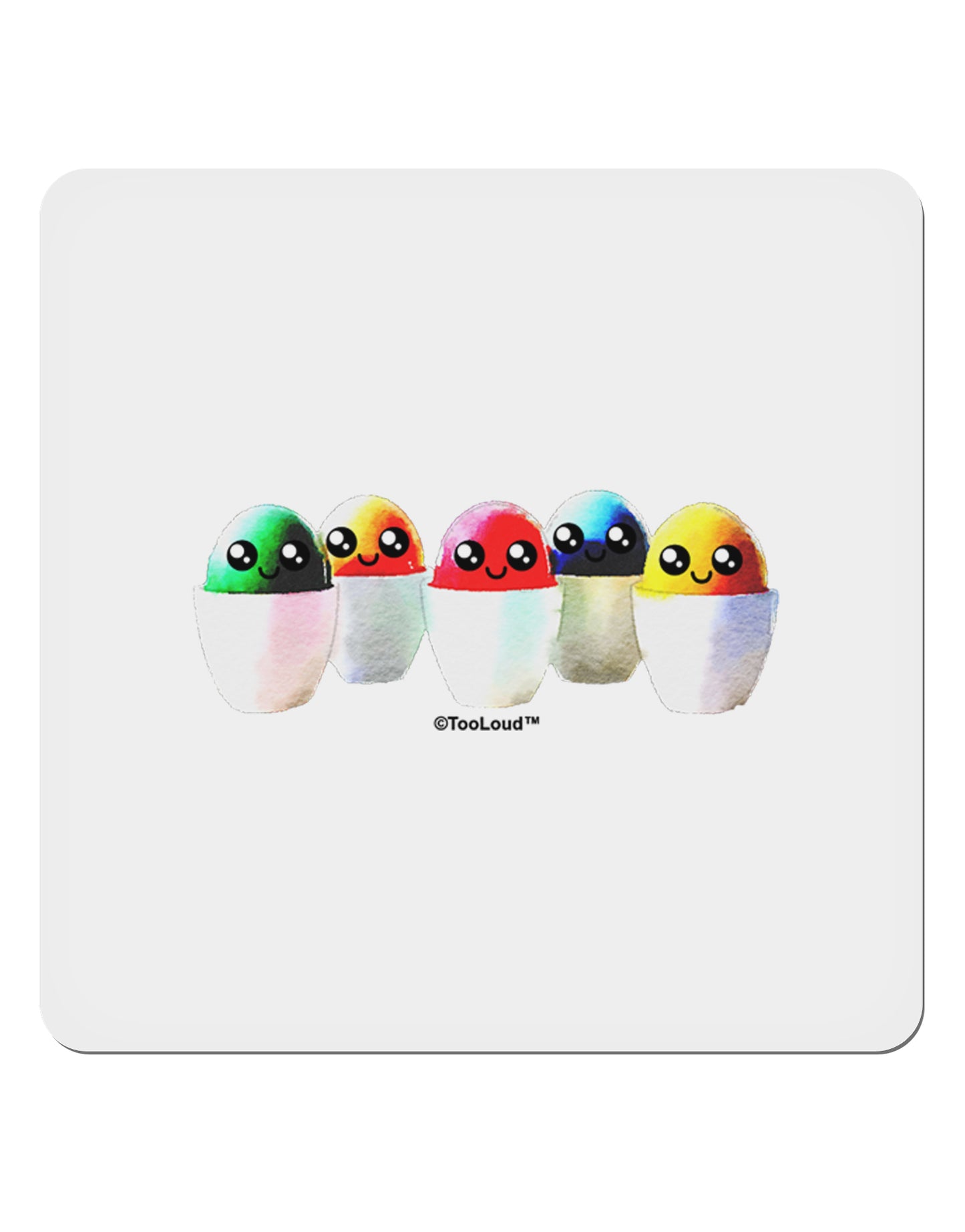 Kawaii Easter Eggs - No Text 4x4" Square Sticker 4 Pieces-Stickers-TooLoud-White-Davson Sales