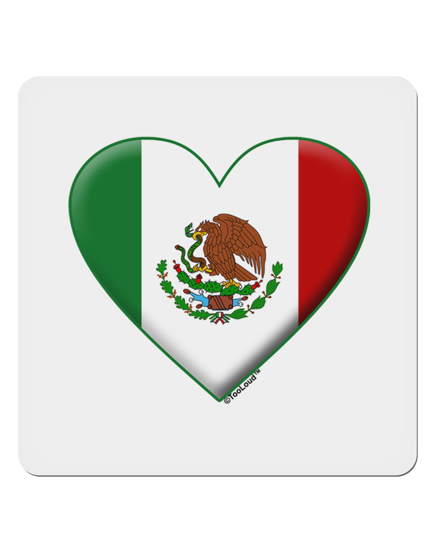 Mexican Flag Heart - Beveled 4x4" Square Sticker 4 Pieces-Stickers-TooLoud-White-Davson Sales