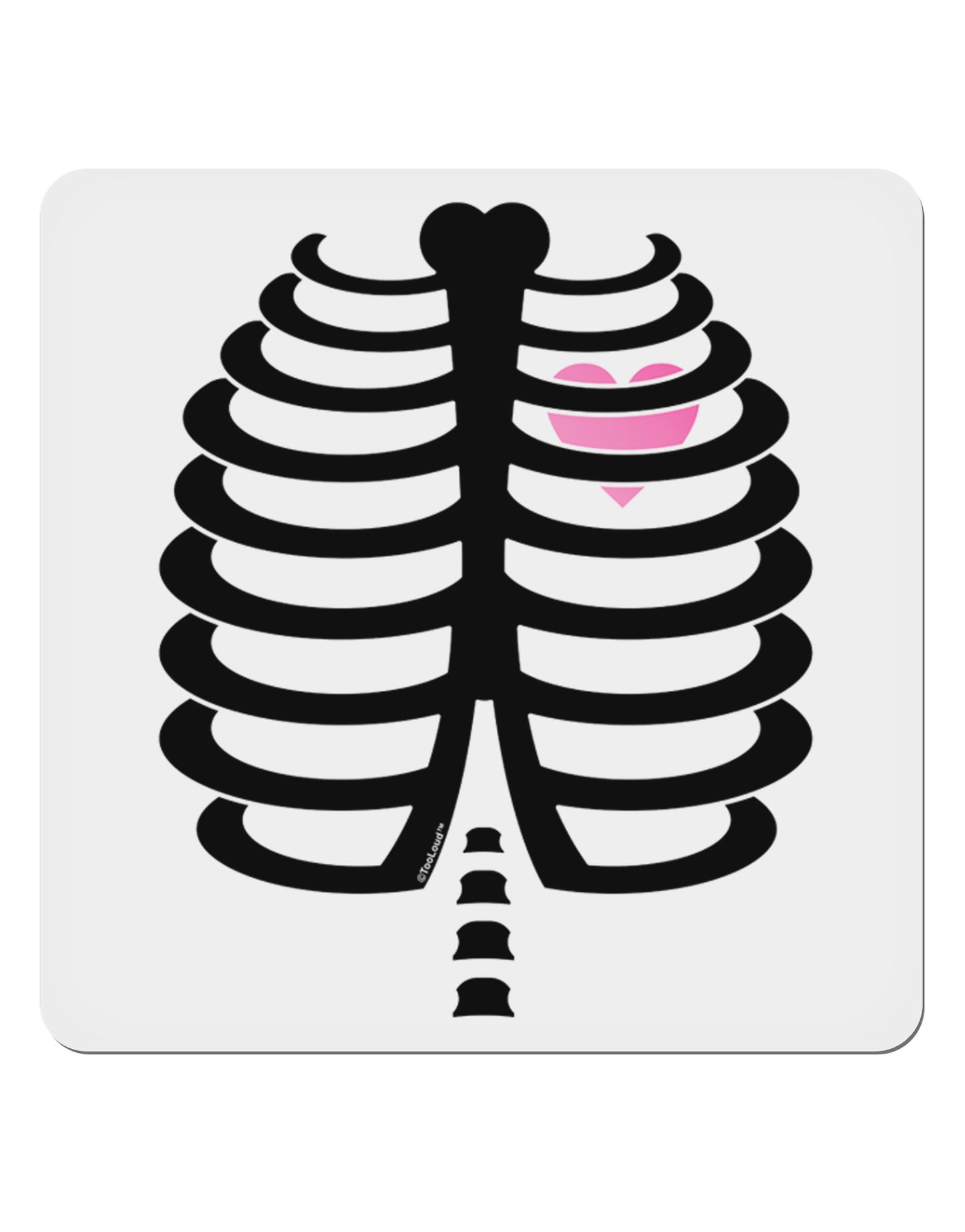 Black Skeleton Ribcage with Pink Heart Halloween 4x4" Square Sticker 4 Pieces-Stickers-TooLoud-White-Davson Sales