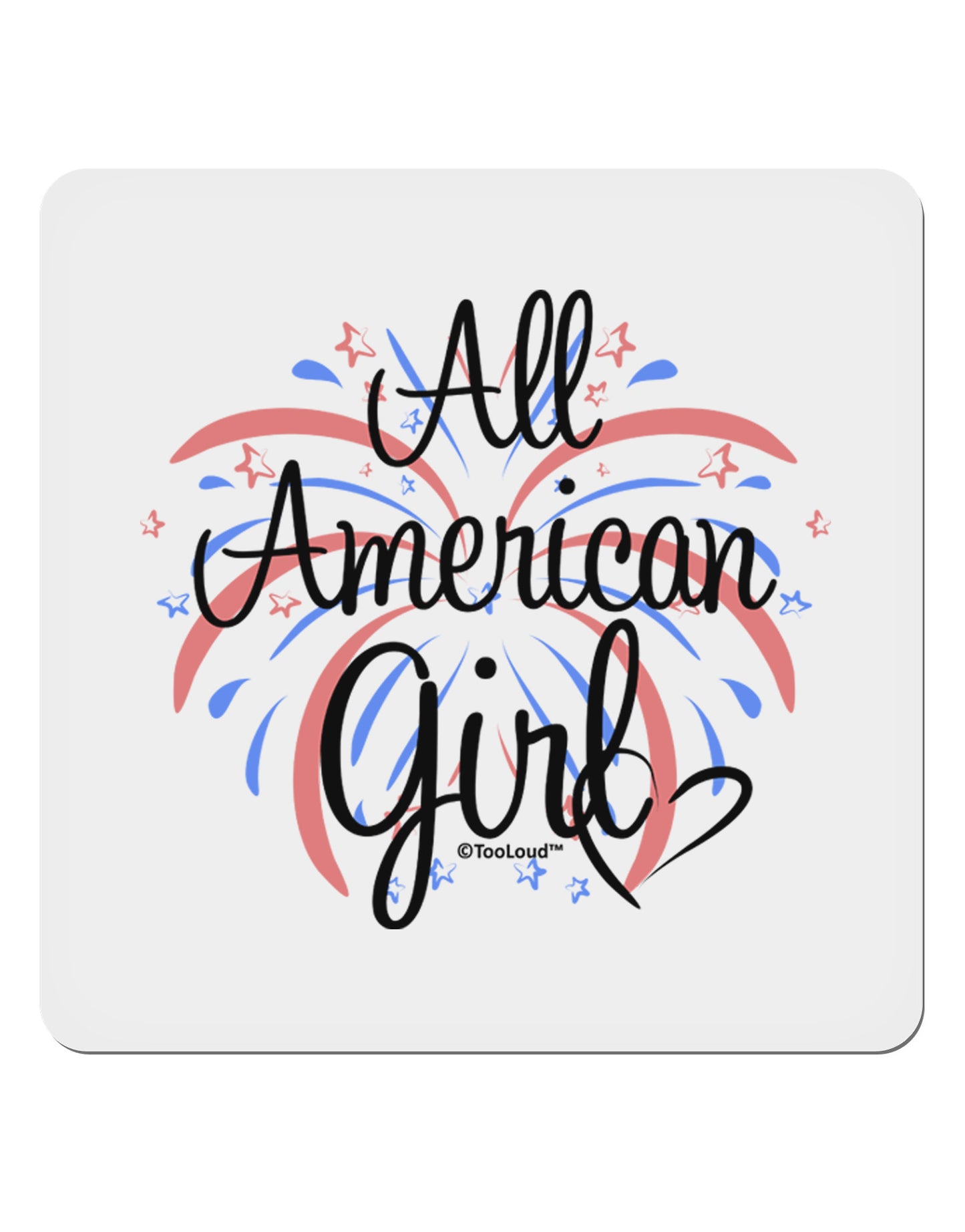 All American Girl - Fireworks and Heart 4x4" Square Sticker 4 Pieces-Stickers-TooLoud-White-Davson Sales