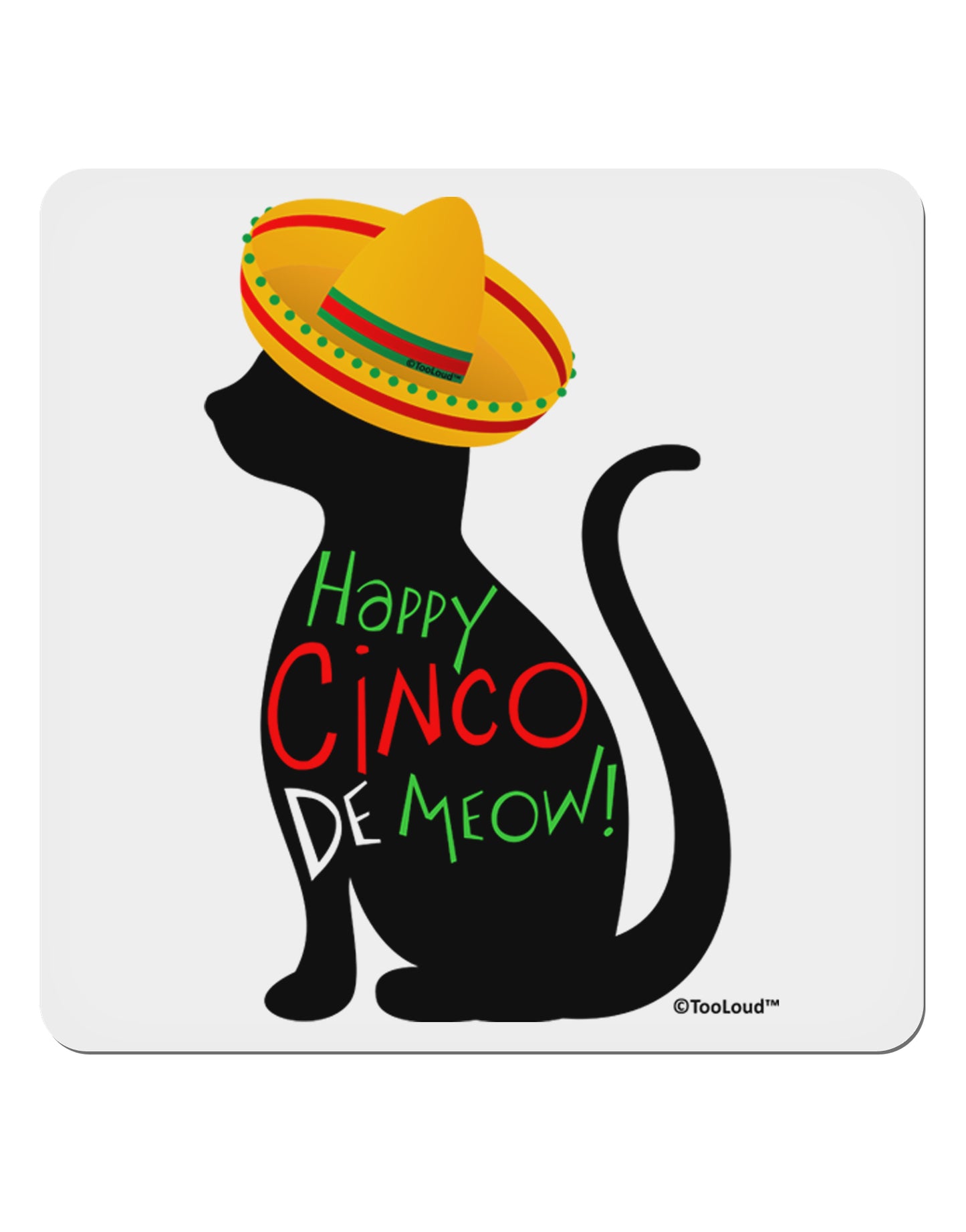 Happy Cinco de Meow - Cinco de Mayo Cat 4x4" Square Sticker 4 Pieces-Stickers-TooLoud-White-Davson Sales