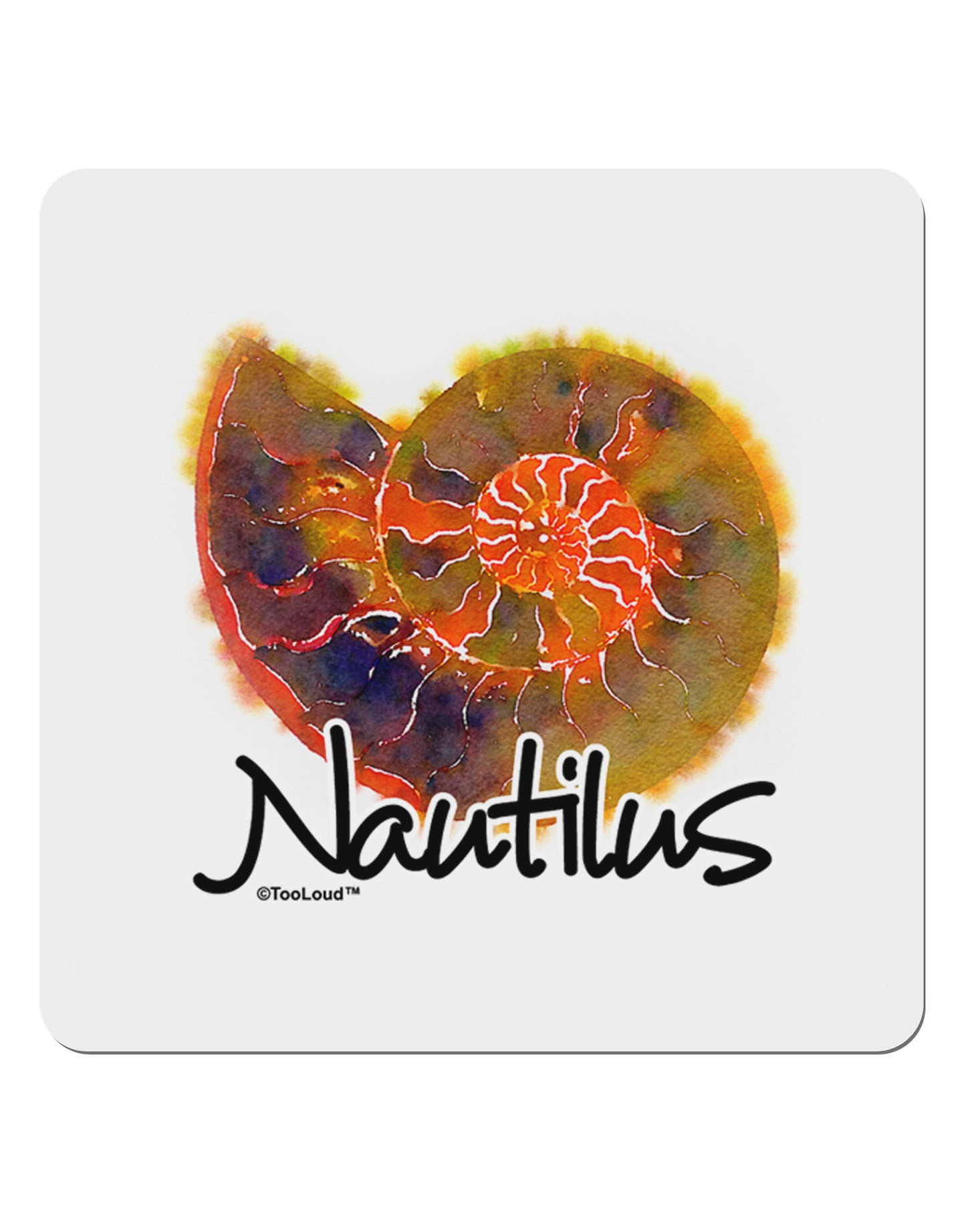 Nautilus Fossil Watercolor Text 4x4" Square Sticker 4 Pieces-Stickers-TooLoud-White-Davson Sales
