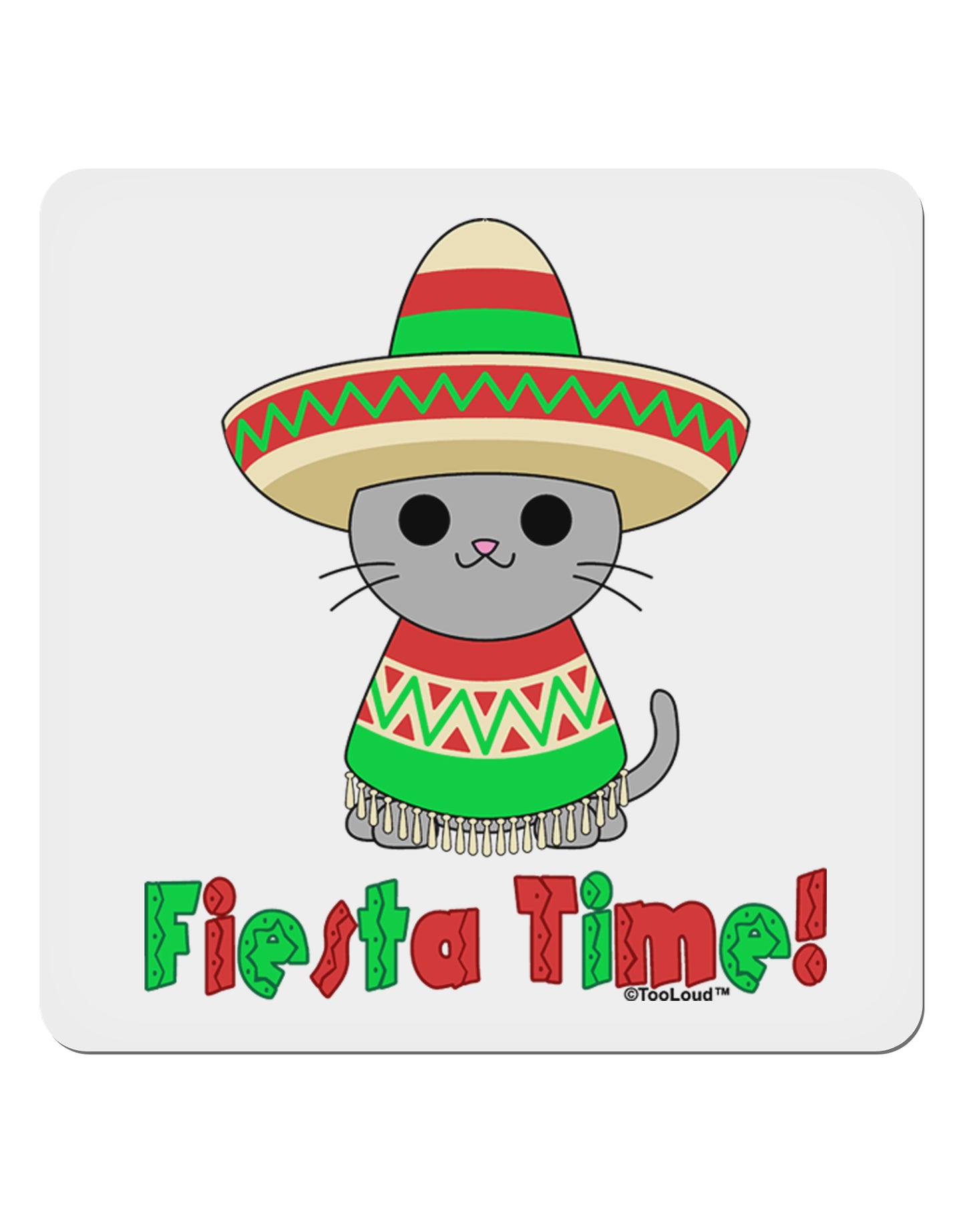 Fiesta Time - Cute Sombrero Cat 4x4" Square Sticker 4 Pieces-Stickers-TooLoud-White-Davson Sales