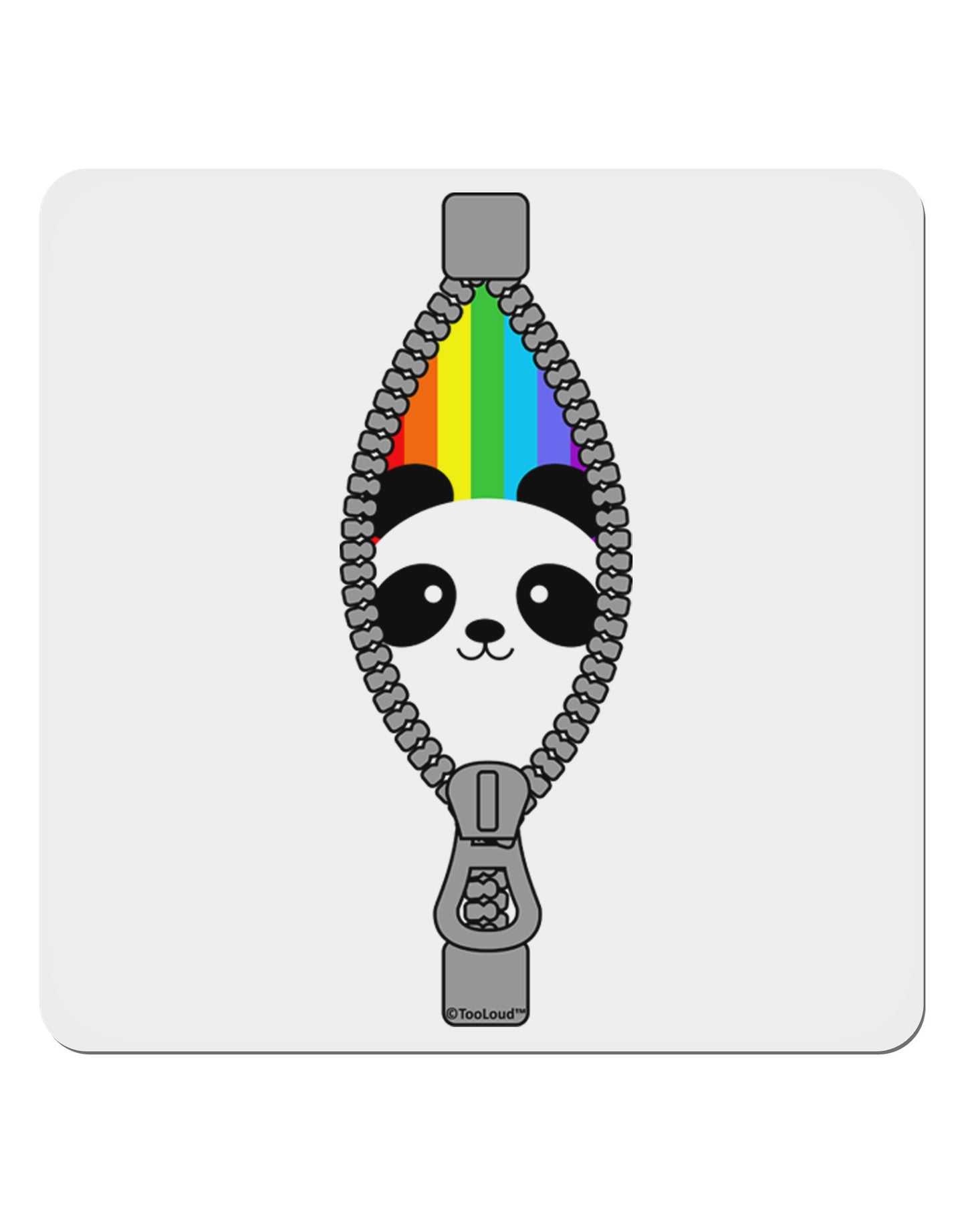 Rainbow Panda Peeking Out of Zipper 4x4" Square Sticker 4 Pieces-Stickers-TooLoud-White-Davson Sales