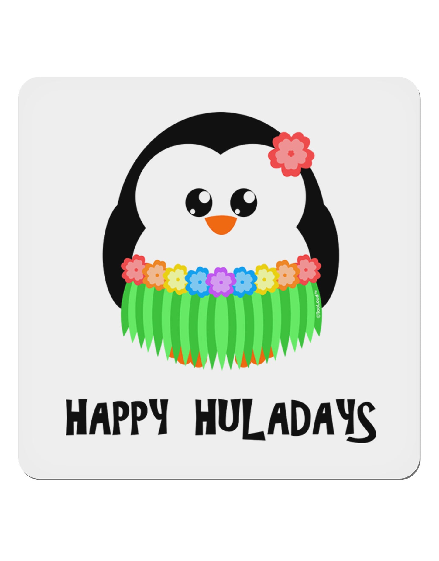 Happy Huladays Holiday Penguin - Christmas 4x4" Square Sticker 4 Pieces-Stickers-TooLoud-White-Davson Sales