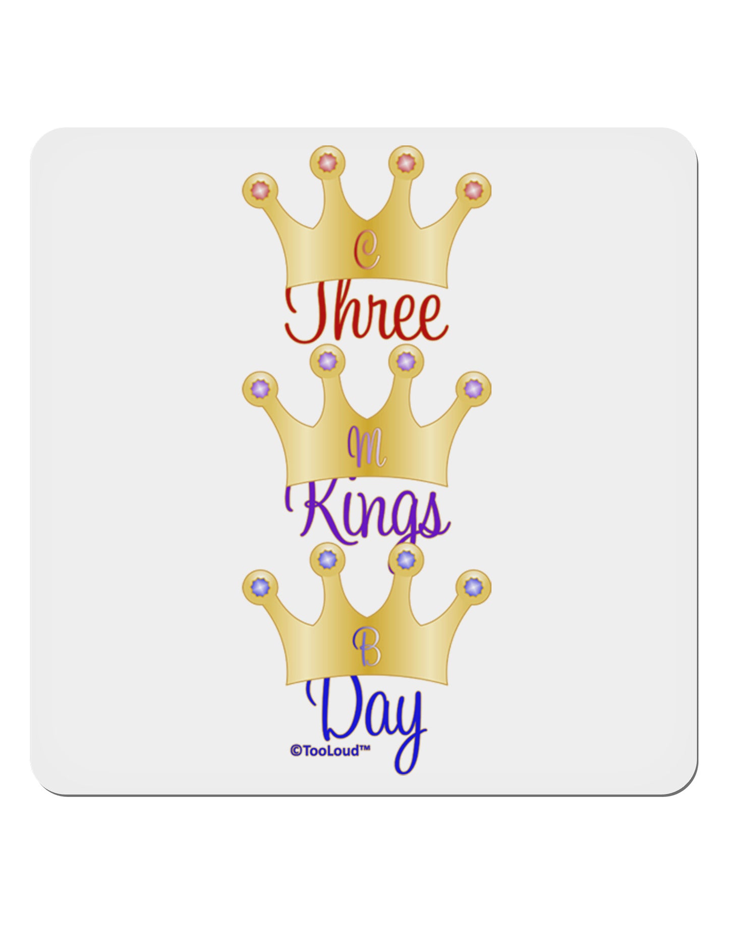 Three Kings Day - C M B Crowns 4x4" Square Sticker 4 Pieces-Stickers-TooLoud-White-Davson Sales
