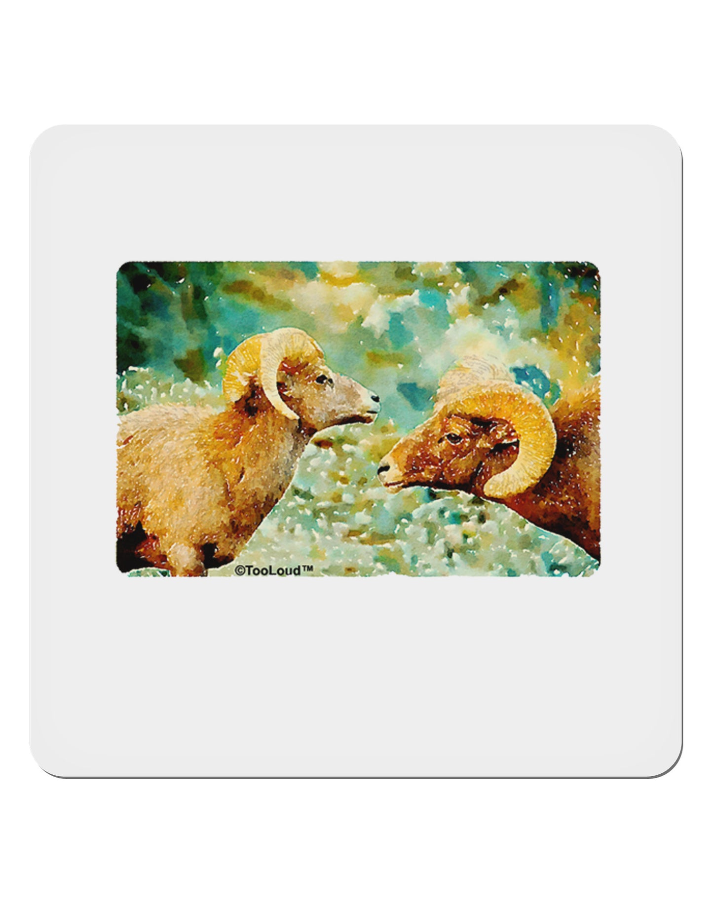 Two Bighorn Rams Watercolor 4x4" Square Sticker-Stickers-TooLoud-1 Piece-Davson Sales