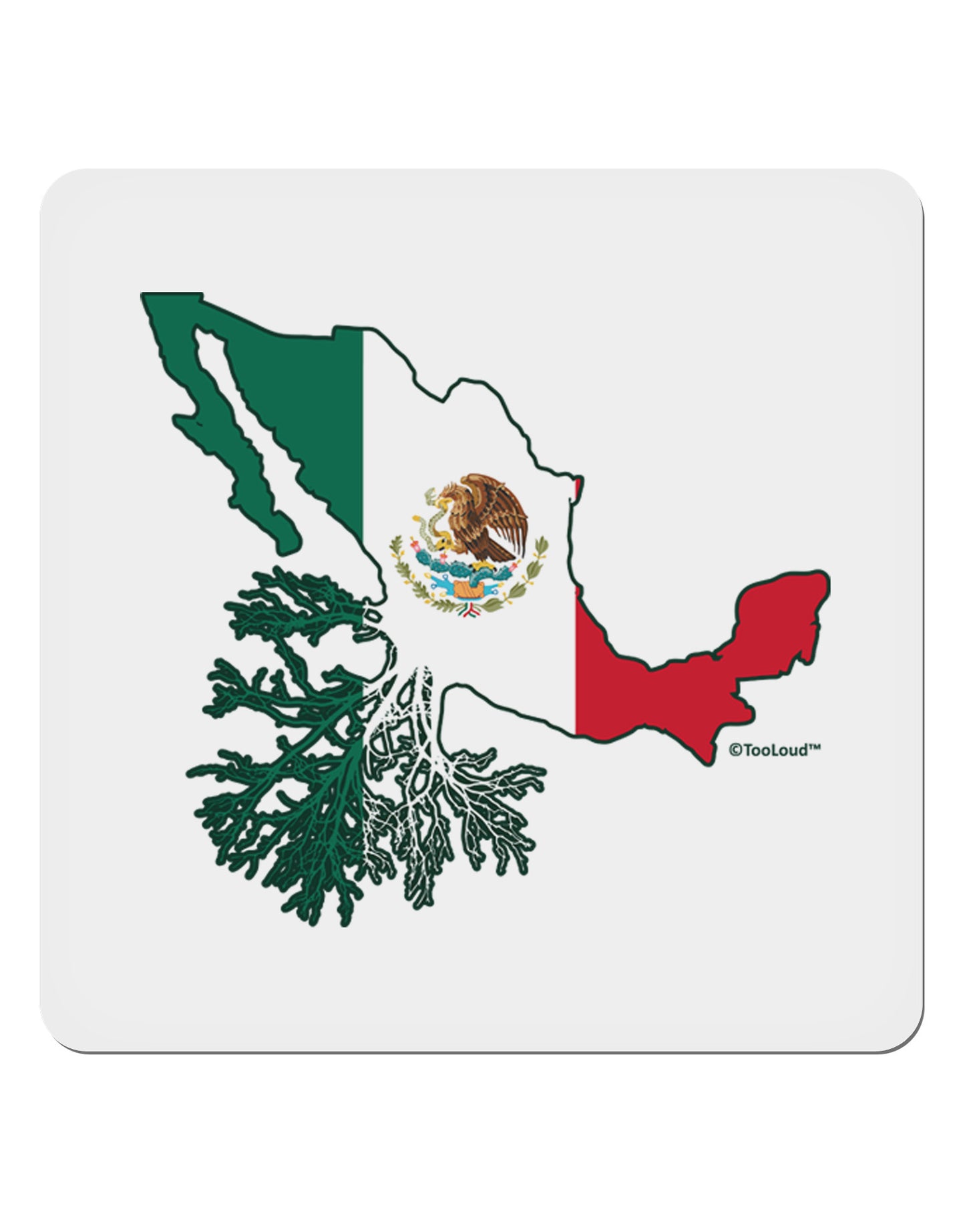 Mexican Roots - Mexico Outline Mexican Flag 4x4" Square Sticker 4 Pieces-Stickers-TooLoud-White-Davson Sales