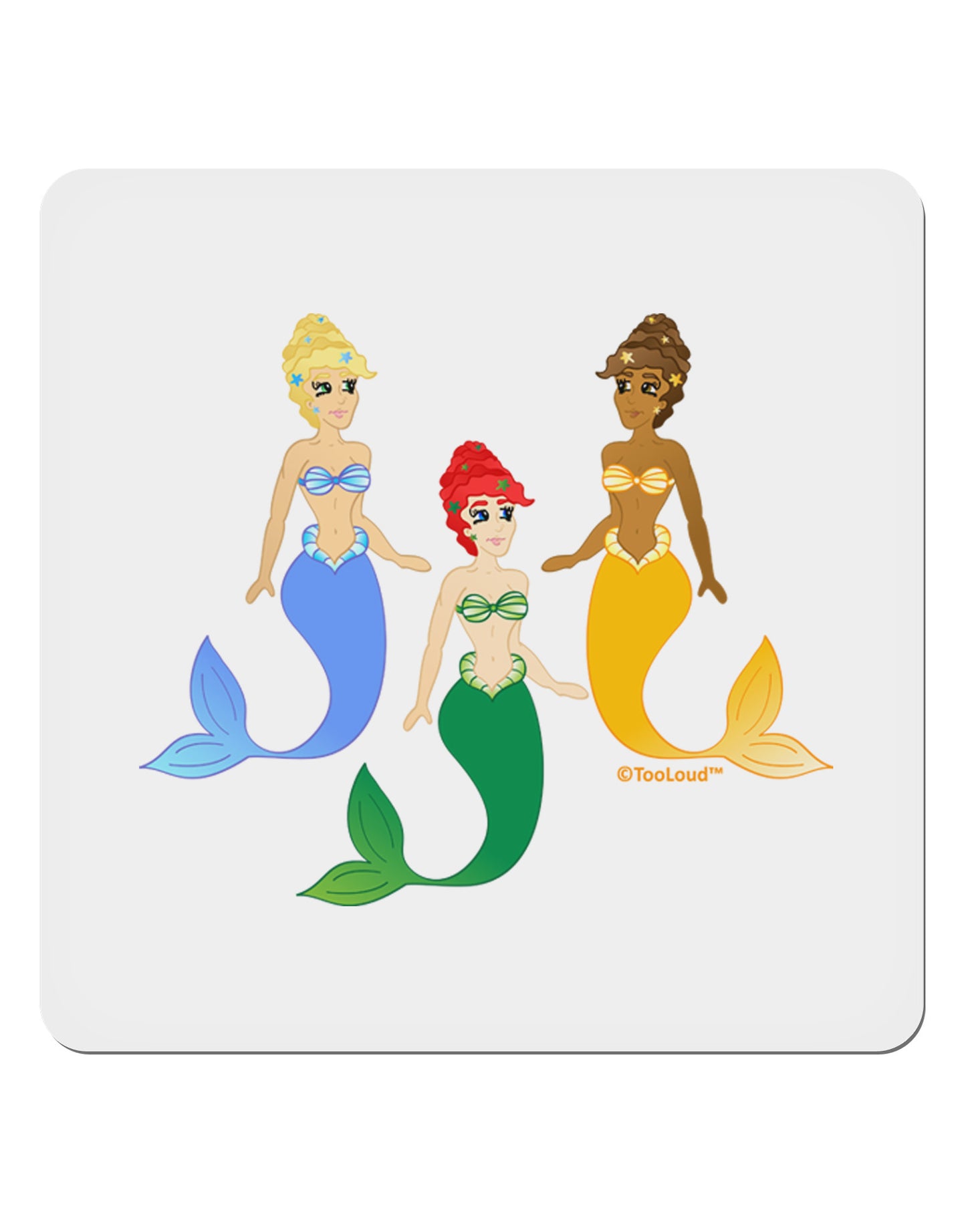 Three Mermaids 4x4" Square Sticker 4 Pieces-Stickers-TooLoud-White-Davson Sales