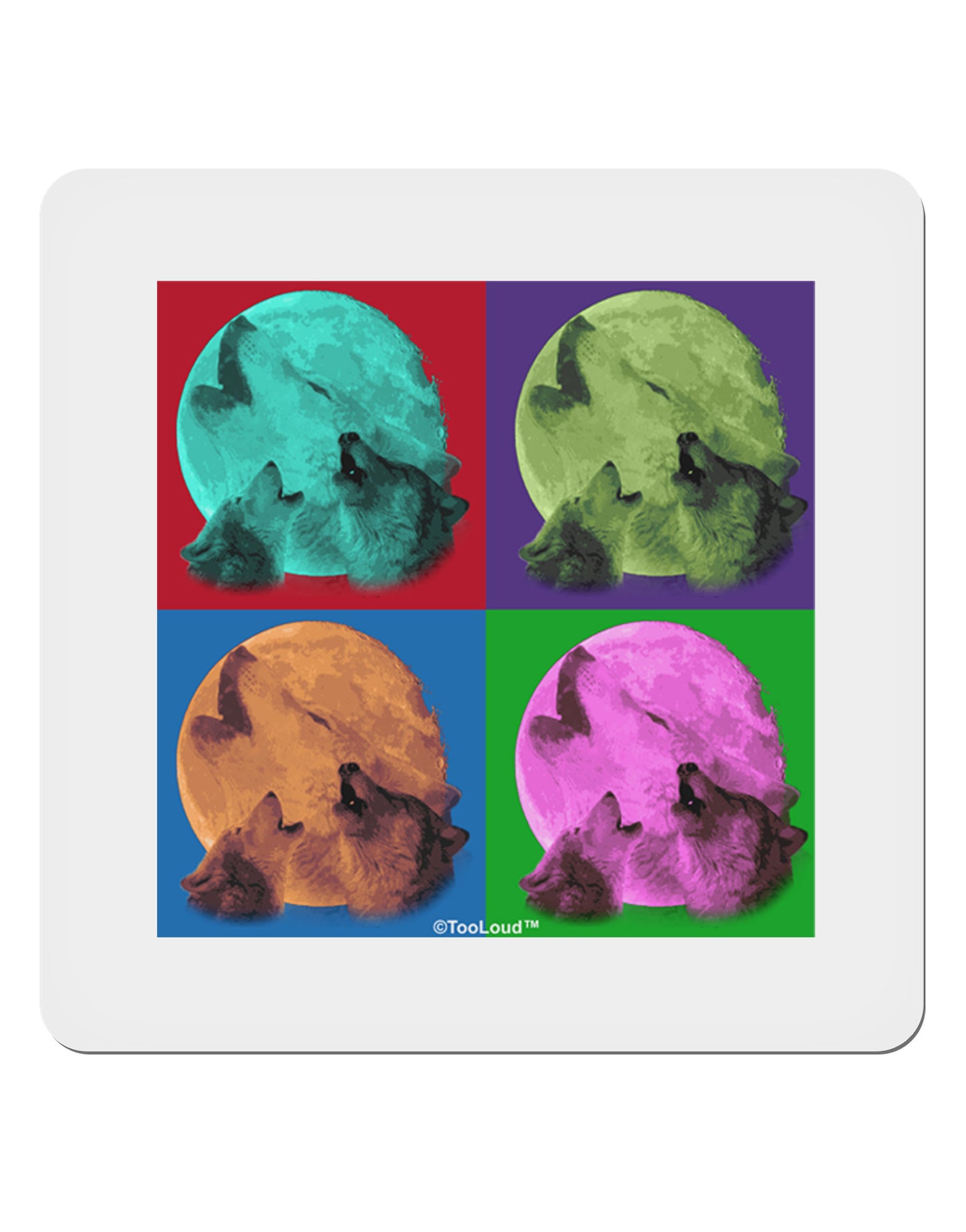 Three Wolves Howling - Pop-Art #1 4x4" Square Sticker 4 Pieces-Stickers-TooLoud-White-Davson Sales