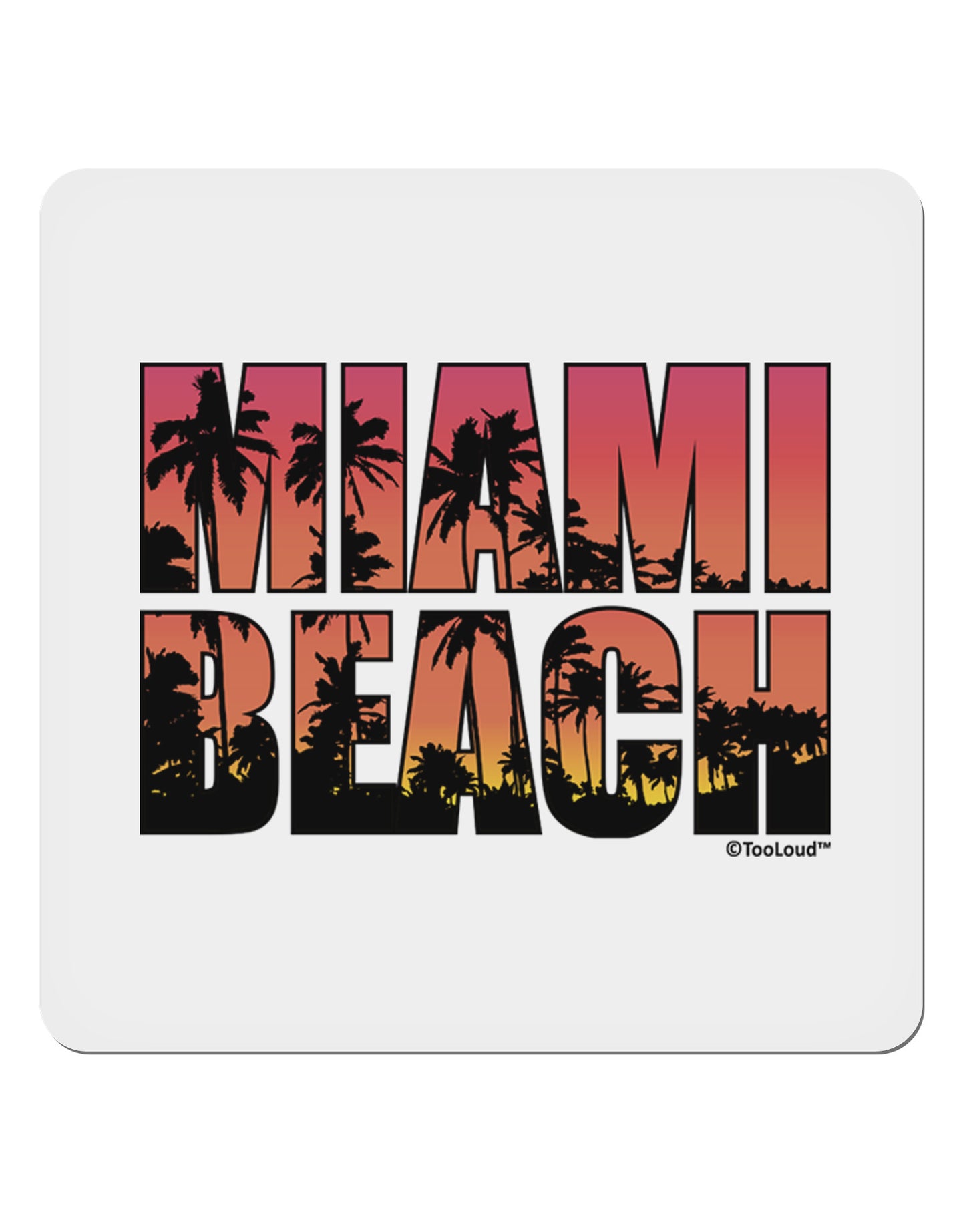 Miami Beach - Sunset Palm Trees 4x4" Square Sticker 4 Pieces-Stickers-TooLoud-White-Davson Sales