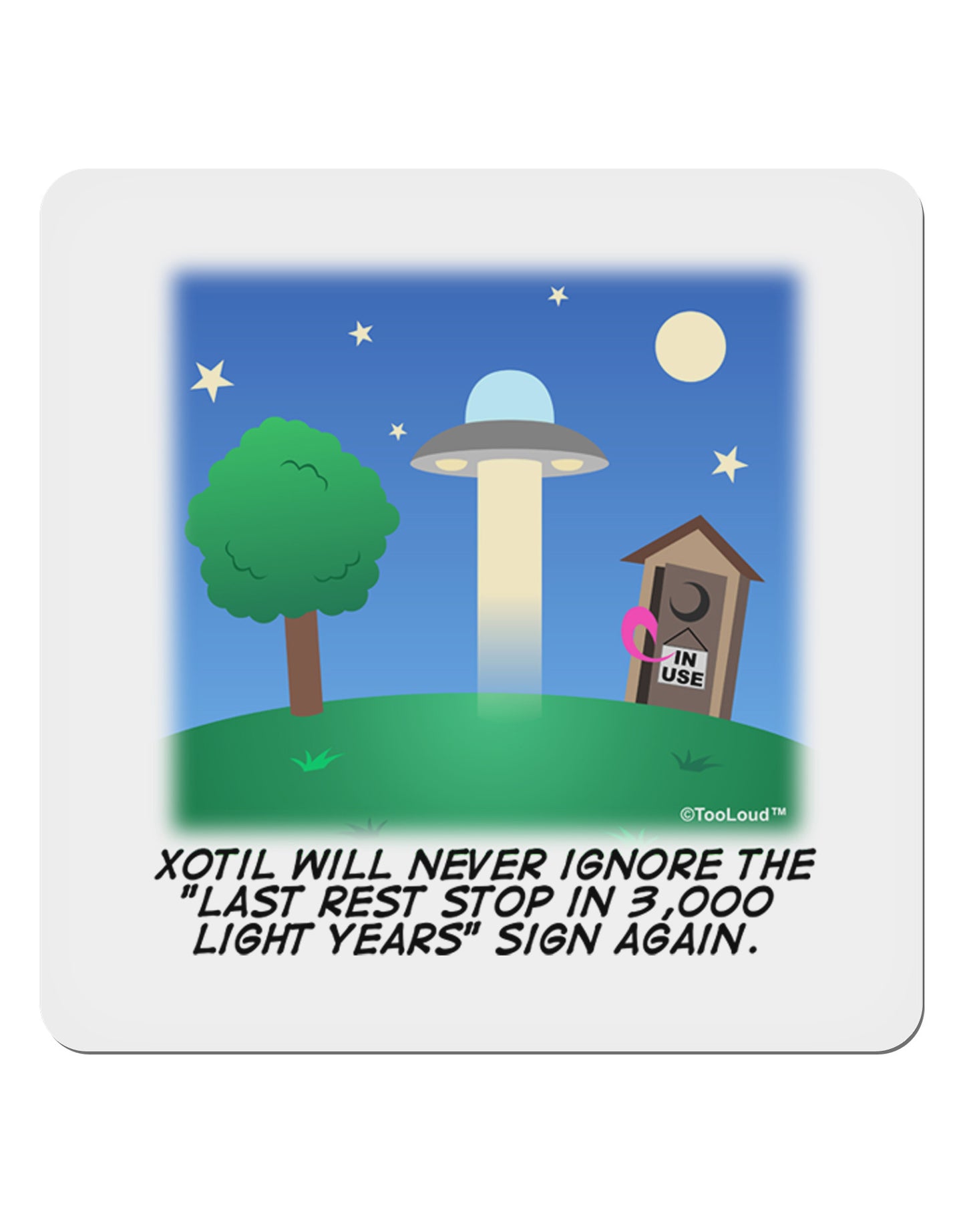 UFO Stopping At an Out-house Text 4x4" Square Sticker 4 Pieces-Stickers-TooLoud-White-Davson Sales