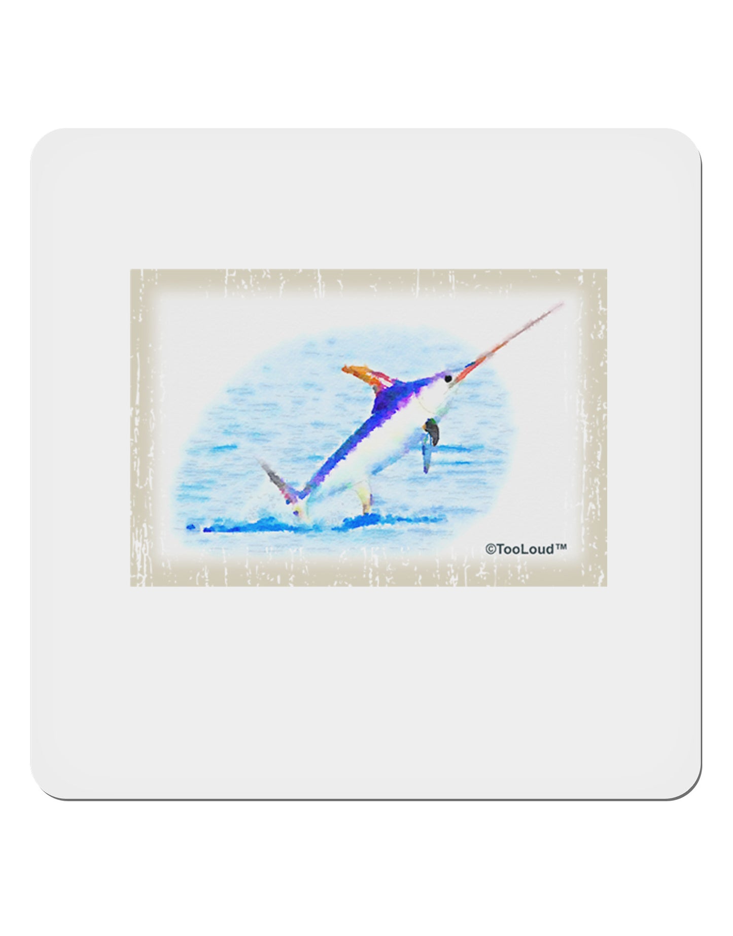 Swordfish Watercolor 4x4" Square Sticker-Stickers-TooLoud-1-Davson Sales