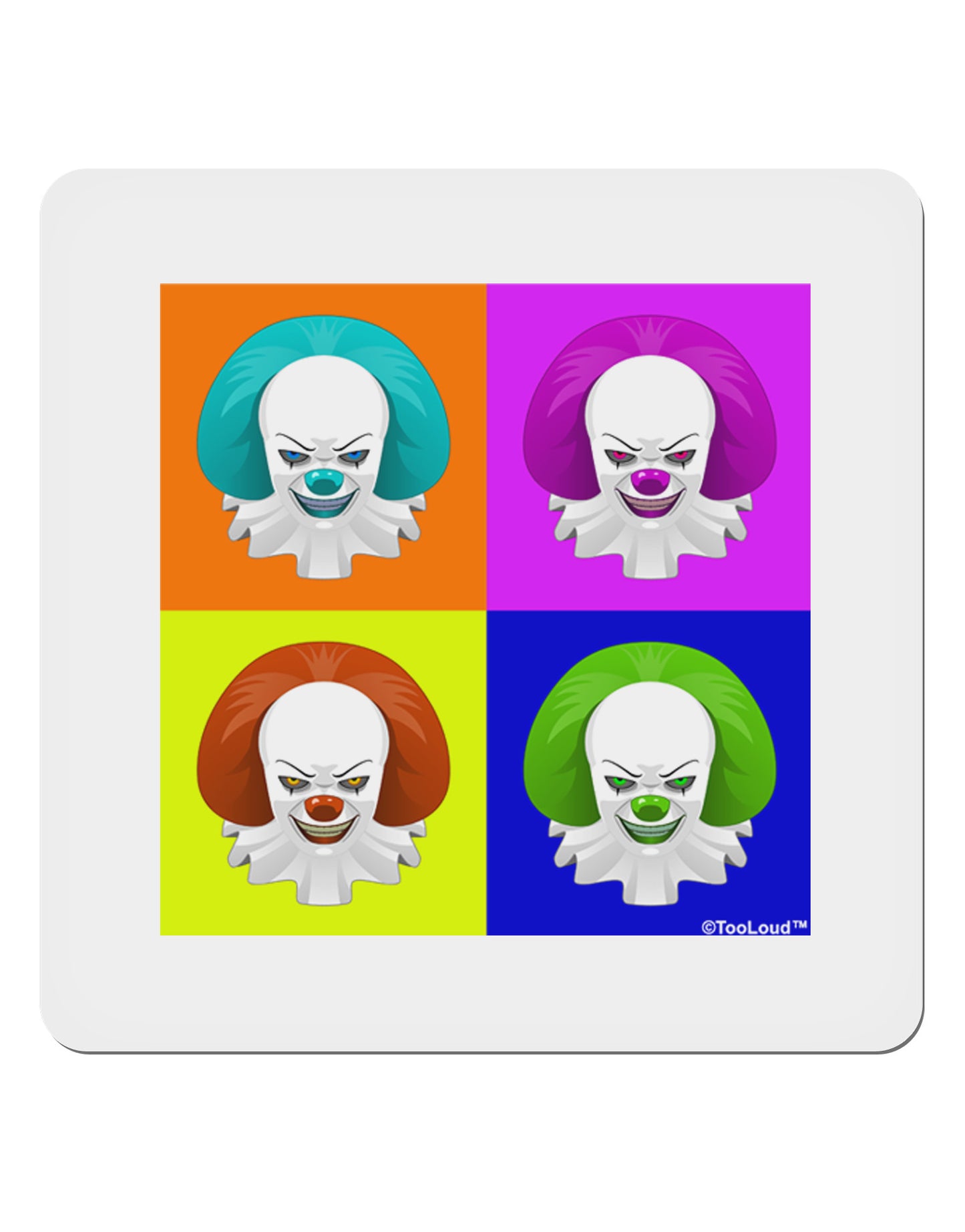 Clown Face Pop Art 4x4" Square Sticker 4 Pieces-Stickers-TooLoud-White-Davson Sales