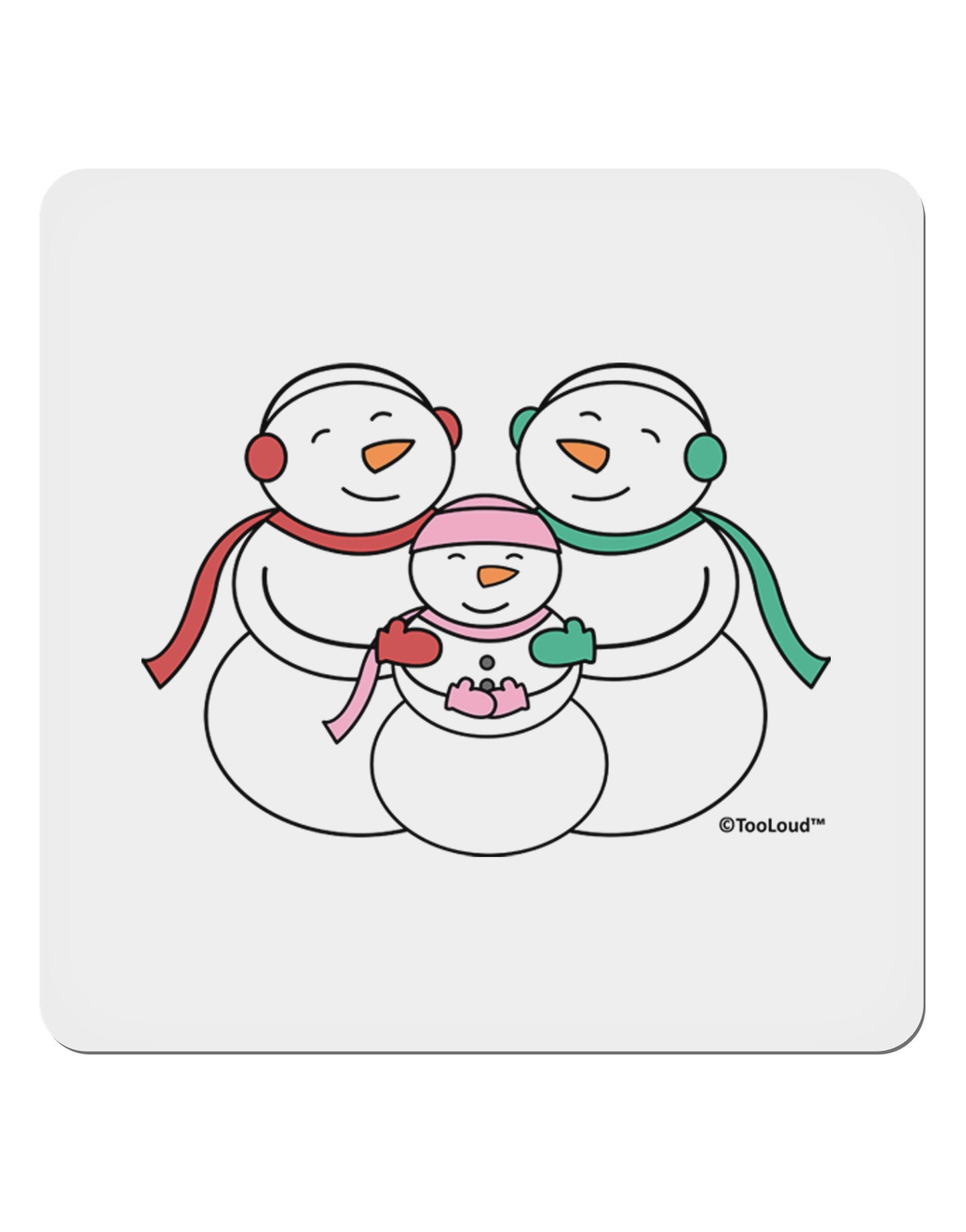 Cute Snowman Family with Girl 4x4" Square Sticker 4 Pieces-Stickers-TooLoud-White-Davson Sales