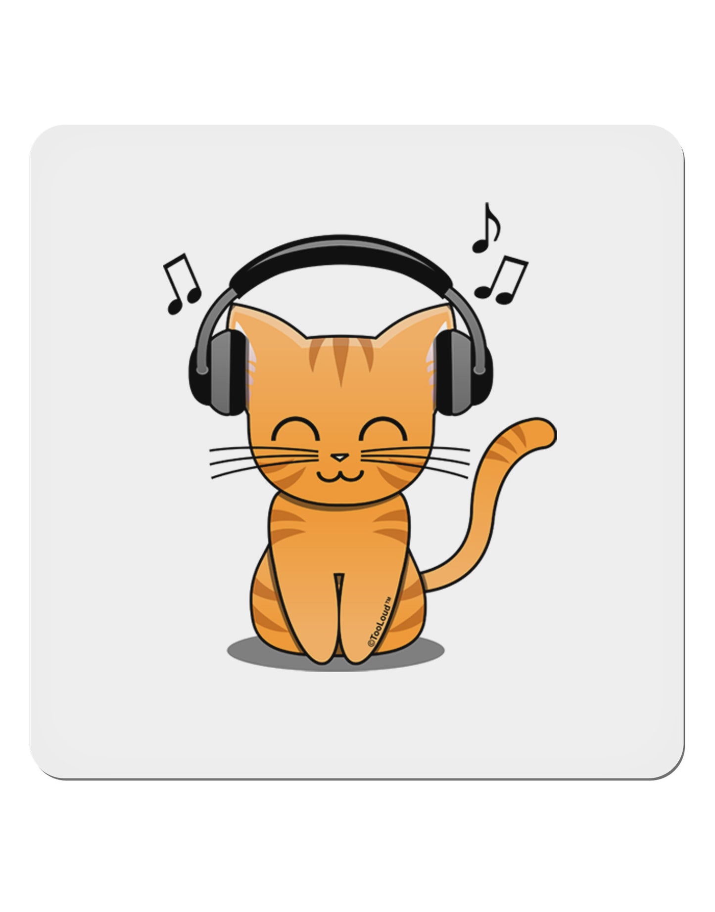Cute Kitty With Headphones 4x4" Square Sticker-Stickers-TooLoud-1-Davson Sales