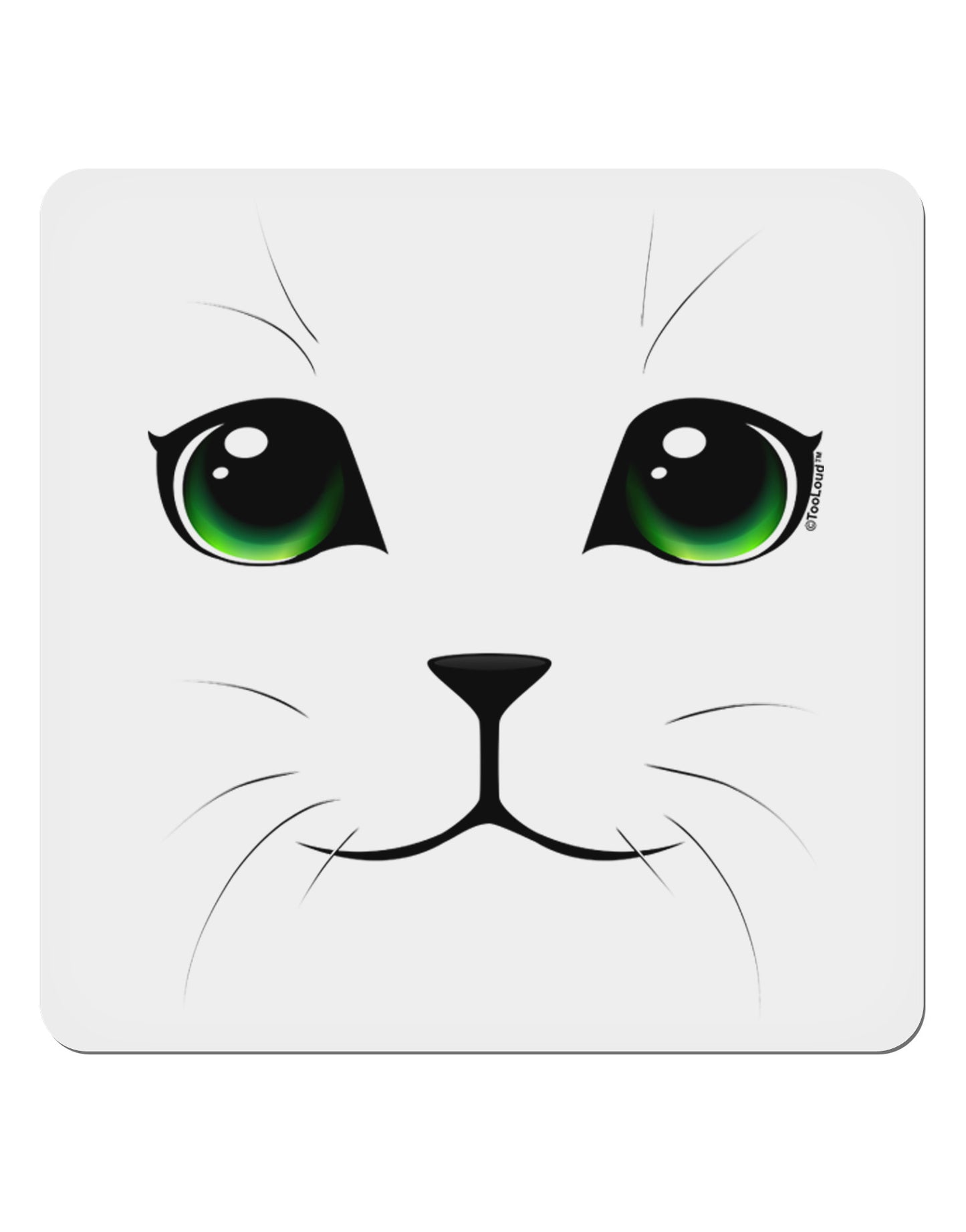 Green-Eyed Cute Cat Face 4x4" Square Sticker-Stickers-TooLoud-1-Davson Sales