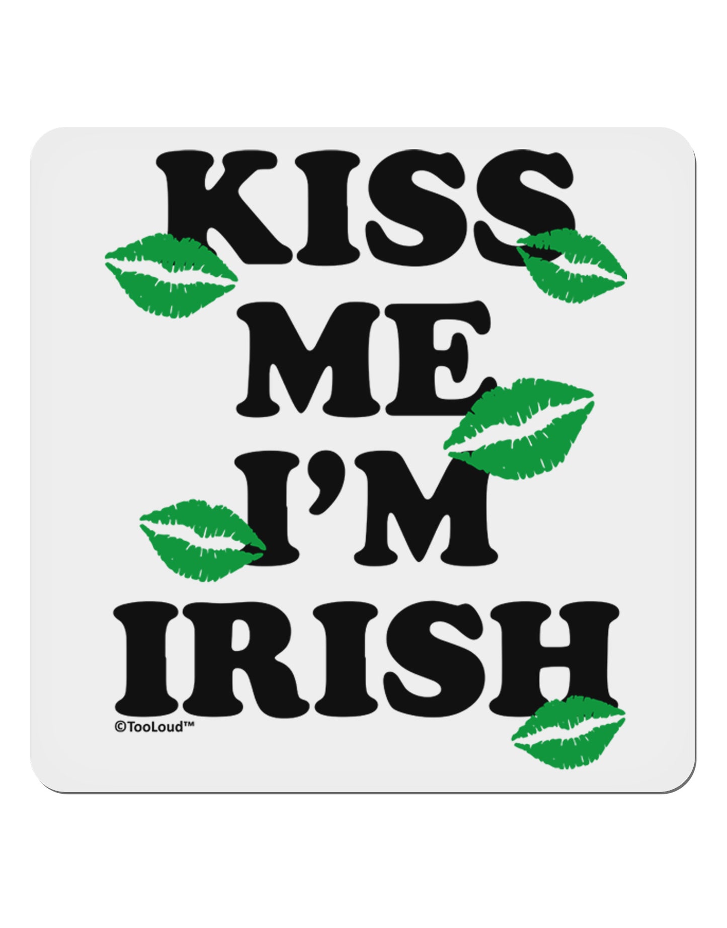 Kiss Me I'm Irish - Green Kisses 4x4" Square Sticker 4 Pieces-Stickers-TooLoud-White-Davson Sales