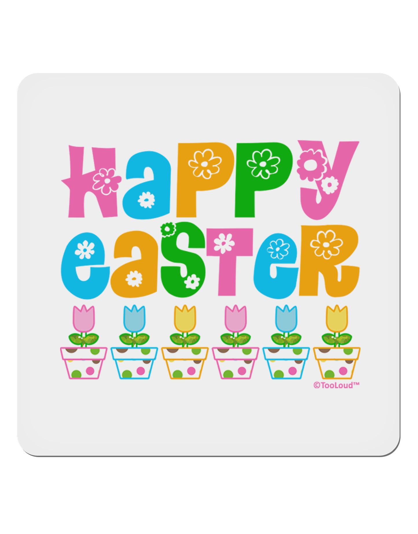 Happy Easter - Tulips 4x4" Square Sticker 4 Pieces-Stickers-TooLoud-White-Davson Sales