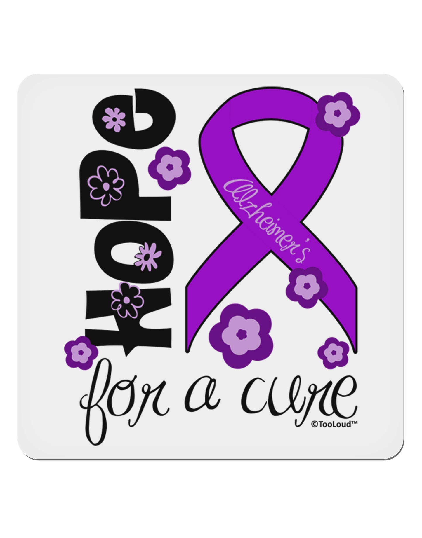 Hope for a Cure - Purple Ribbon Alzheimers Disease - Flowers 4x4" Square Sticker 4 Pieces-Stickers-TooLoud-White-Davson Sales