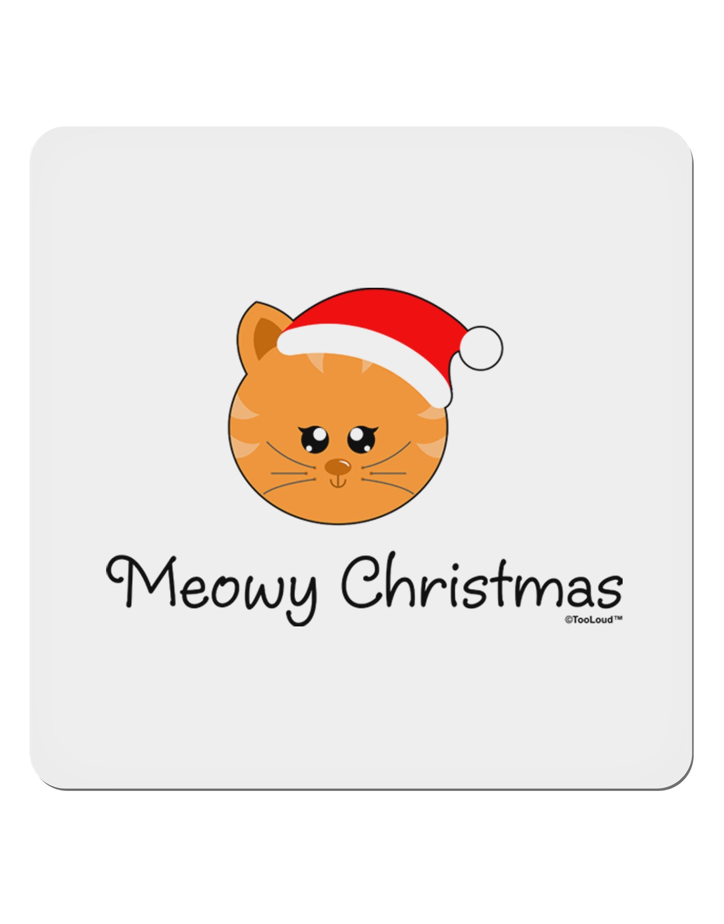 Meowy Christmas Cute Cat Santa Hat 4x4" Square Sticker 4 Pieces-Stickers-TooLoud-White-Davson Sales