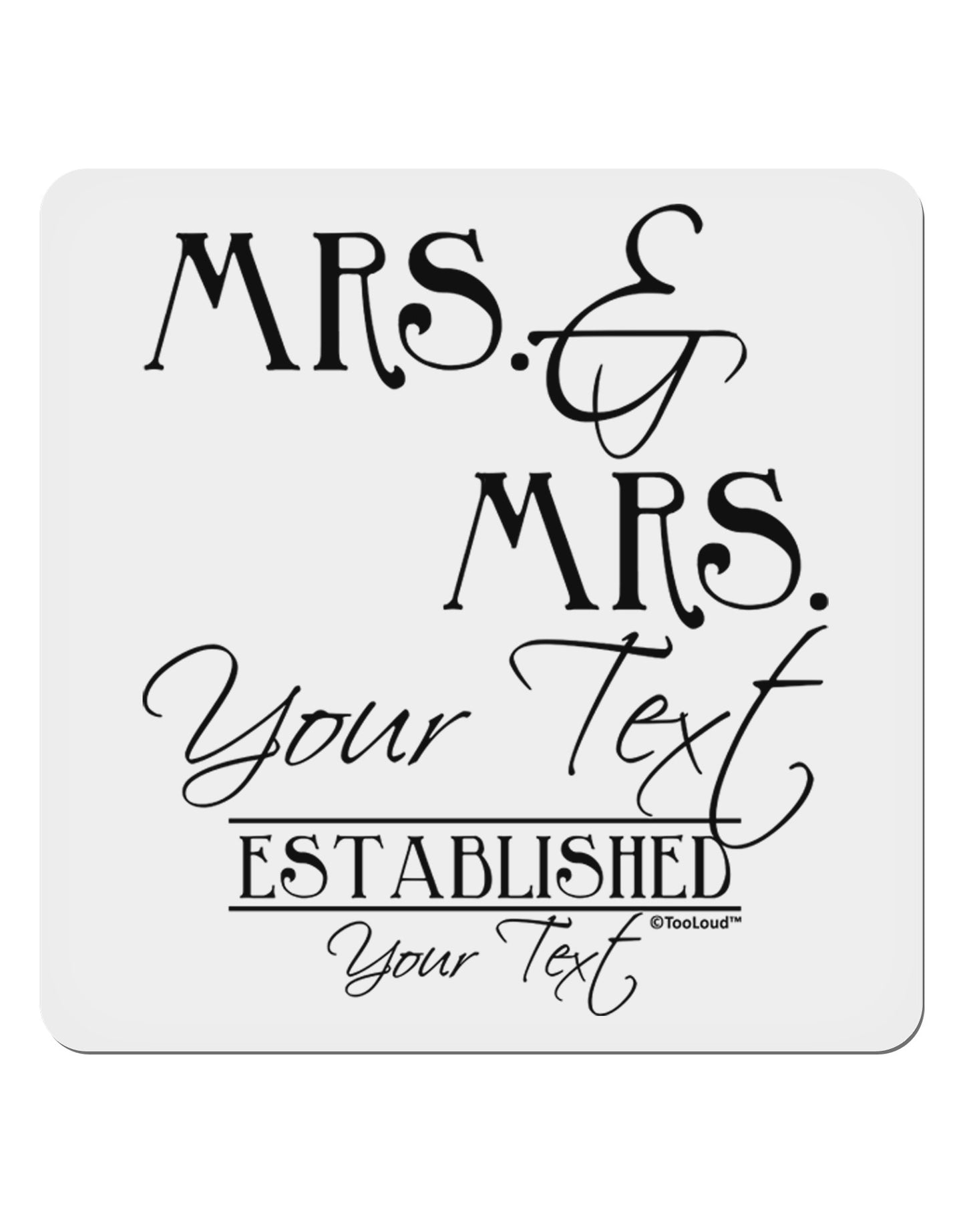 Personalized Mrs and Mrs Lesbian Wedding - Name- Established -Date- Design 4x4" Square Sticker 4 Pieces-Stickers-TooLoud-White-Davson Sales