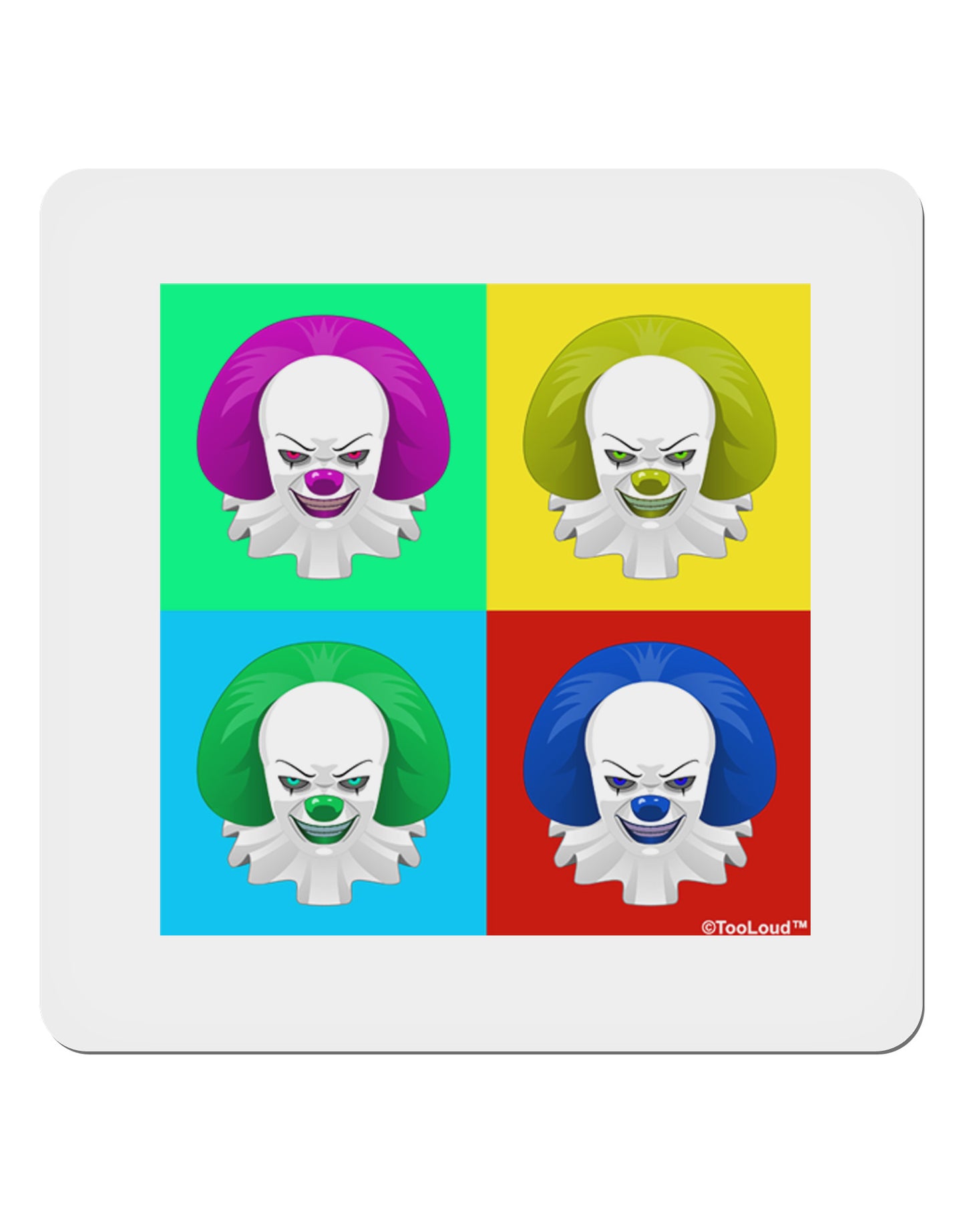 Clown Face Pop Art 2 4x4" Square Sticker 4 Pieces-Stickers-TooLoud-White-Davson Sales