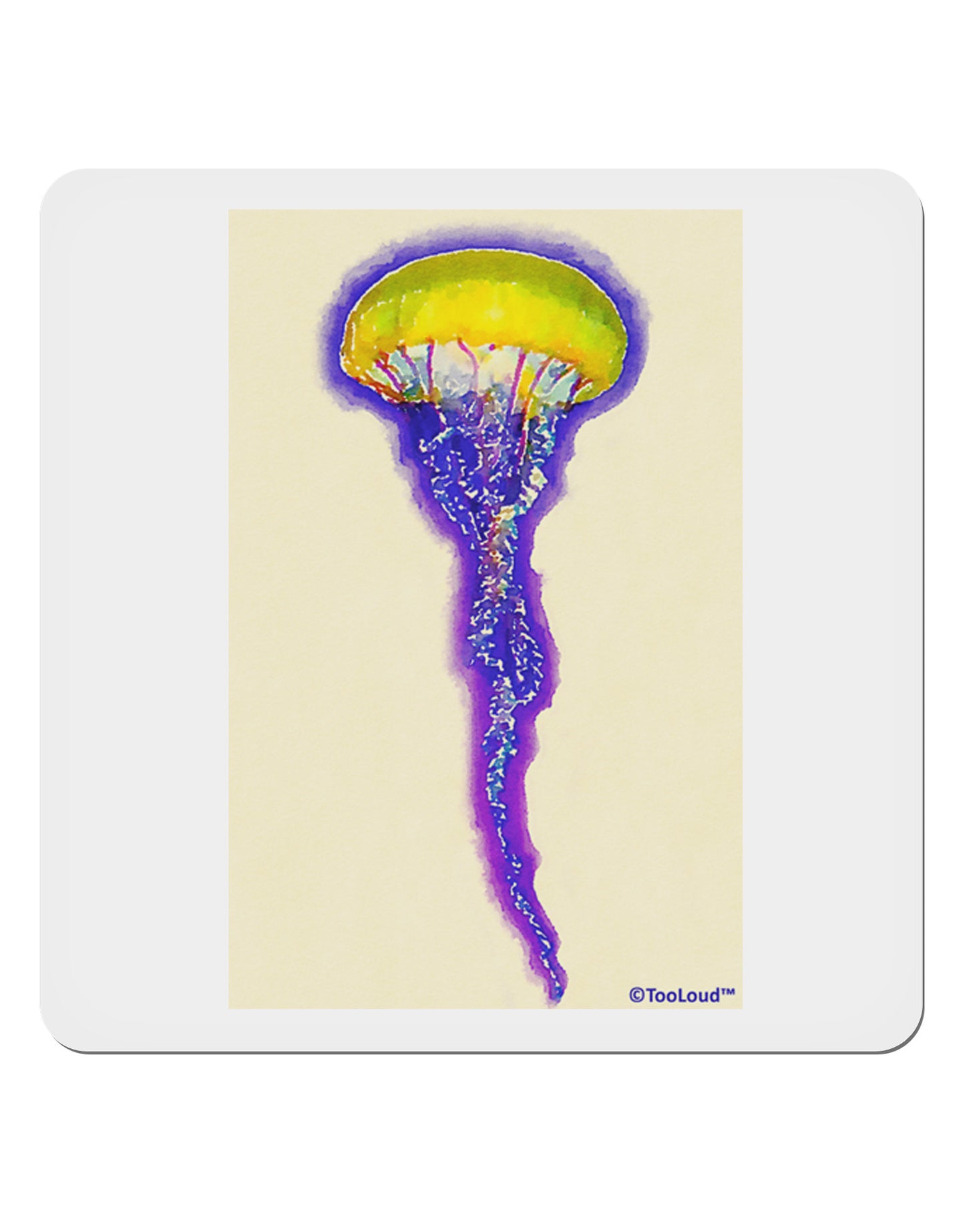 Jellyfish Outlined in Purple Watercolor 4x4" Square Sticker 4 Pieces-Stickers-TooLoud-White-Davson Sales