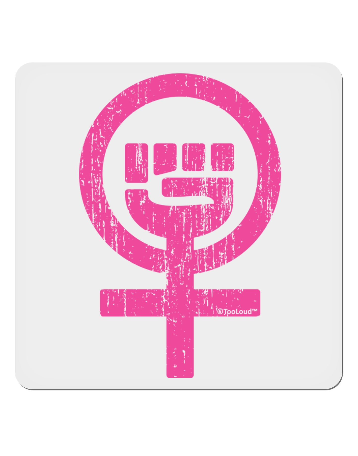 Pink Distressed Feminism Symbol 4x4" Square Sticker 4 Pieces-Stickers-TooLoud-White-Davson Sales