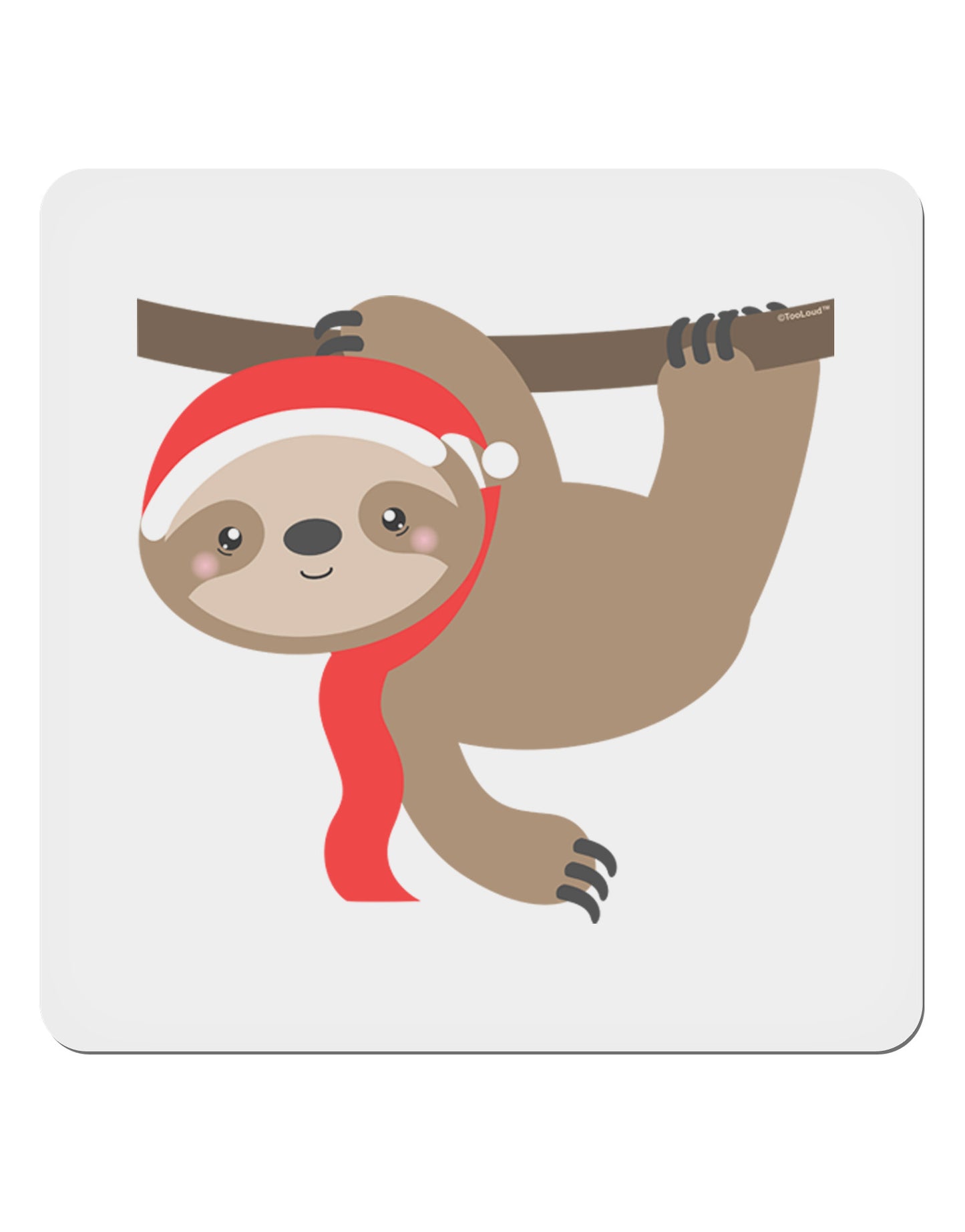 Cute Christmas Sloth with Santa Hat 4x4" Square Sticker 4 Pieces-Stickers-TooLoud-White-Davson Sales