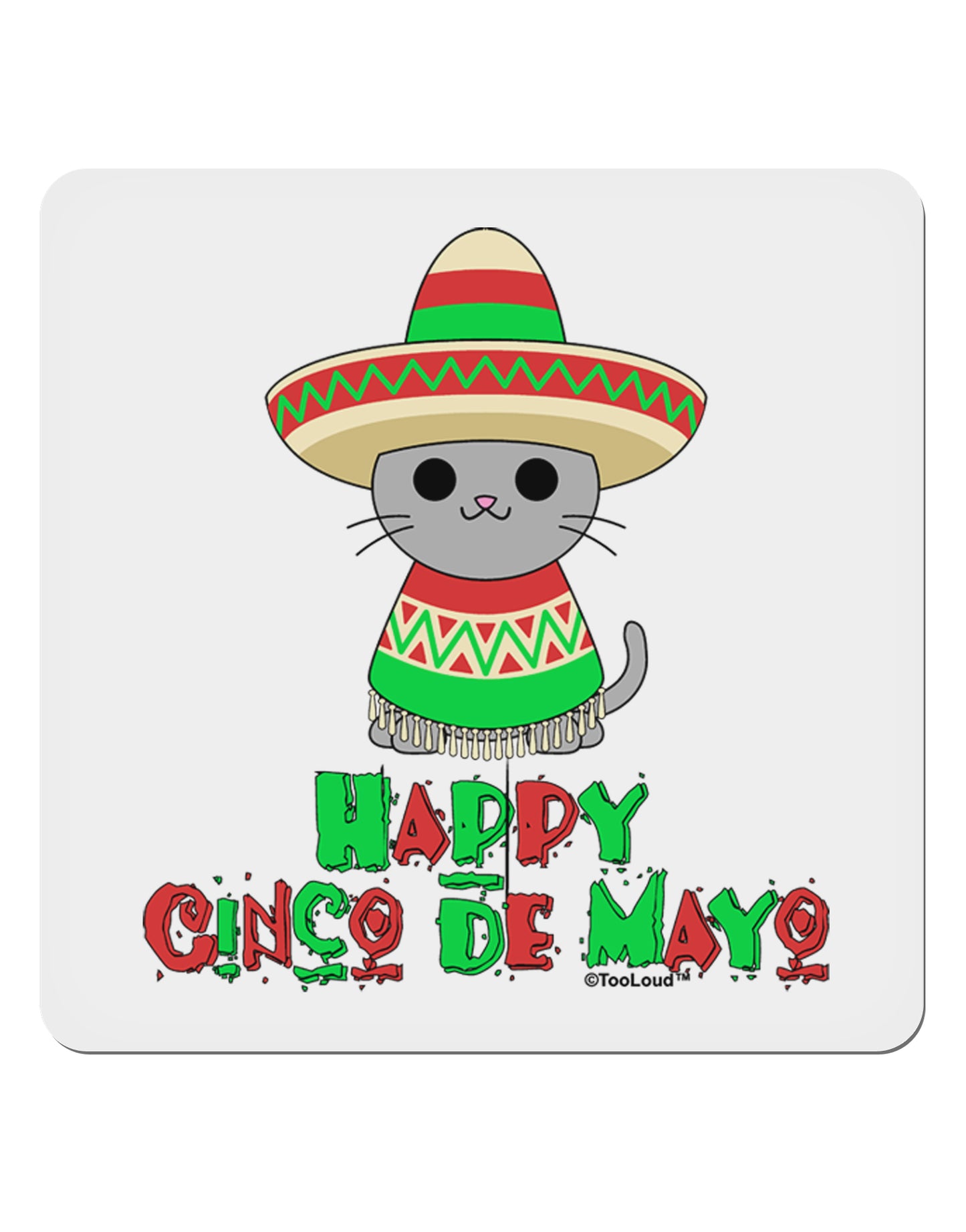 Happy Cinco de Mayo Cat 4x4" Square Sticker 4 Pieces-Stickers-TooLoud-White-Davson Sales