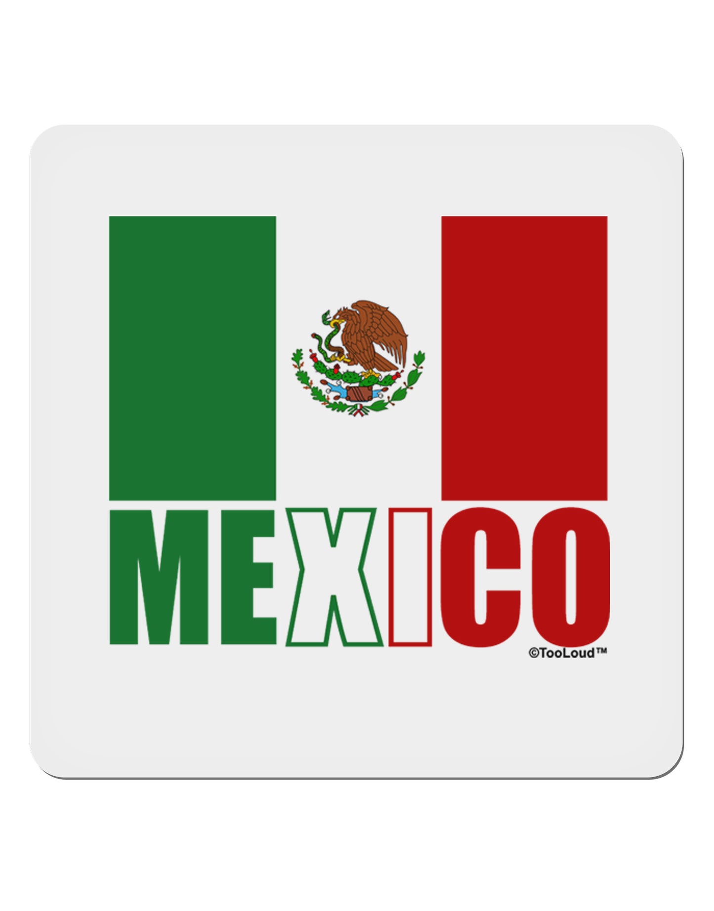 Mexican Flag - Mexico Text 4x4" Square Sticker 4 Pieces-Stickers-TooLoud-White-Davson Sales