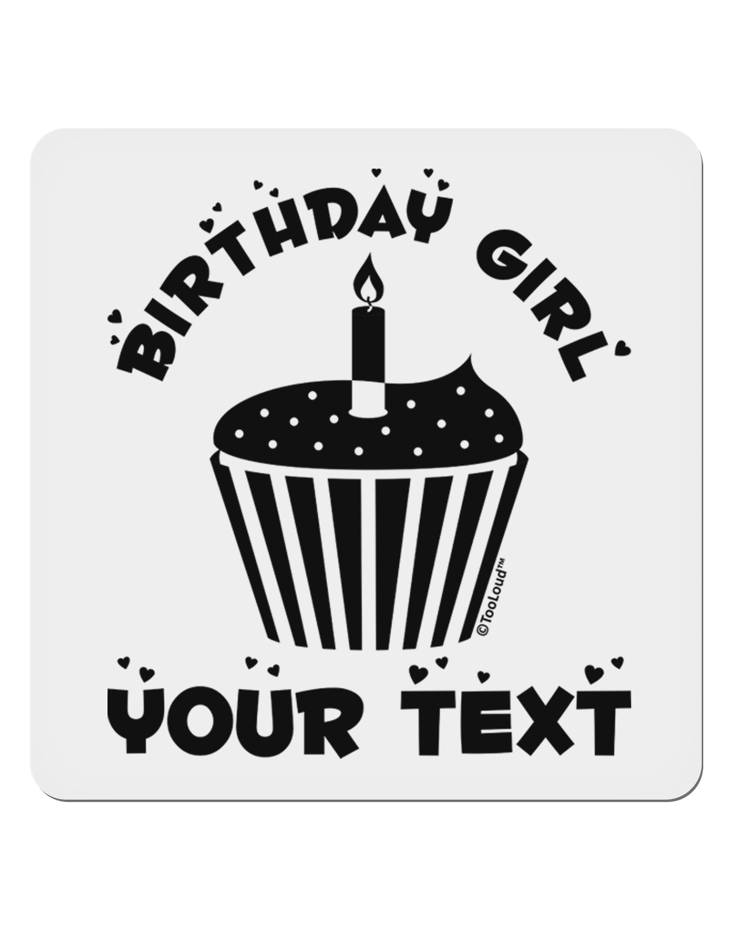 Personalized Birthday Girl Cupcake -Customizable- Name 4x4" Square Sticker 4 Pieces-Stickers-TooLoud-White-Davson Sales