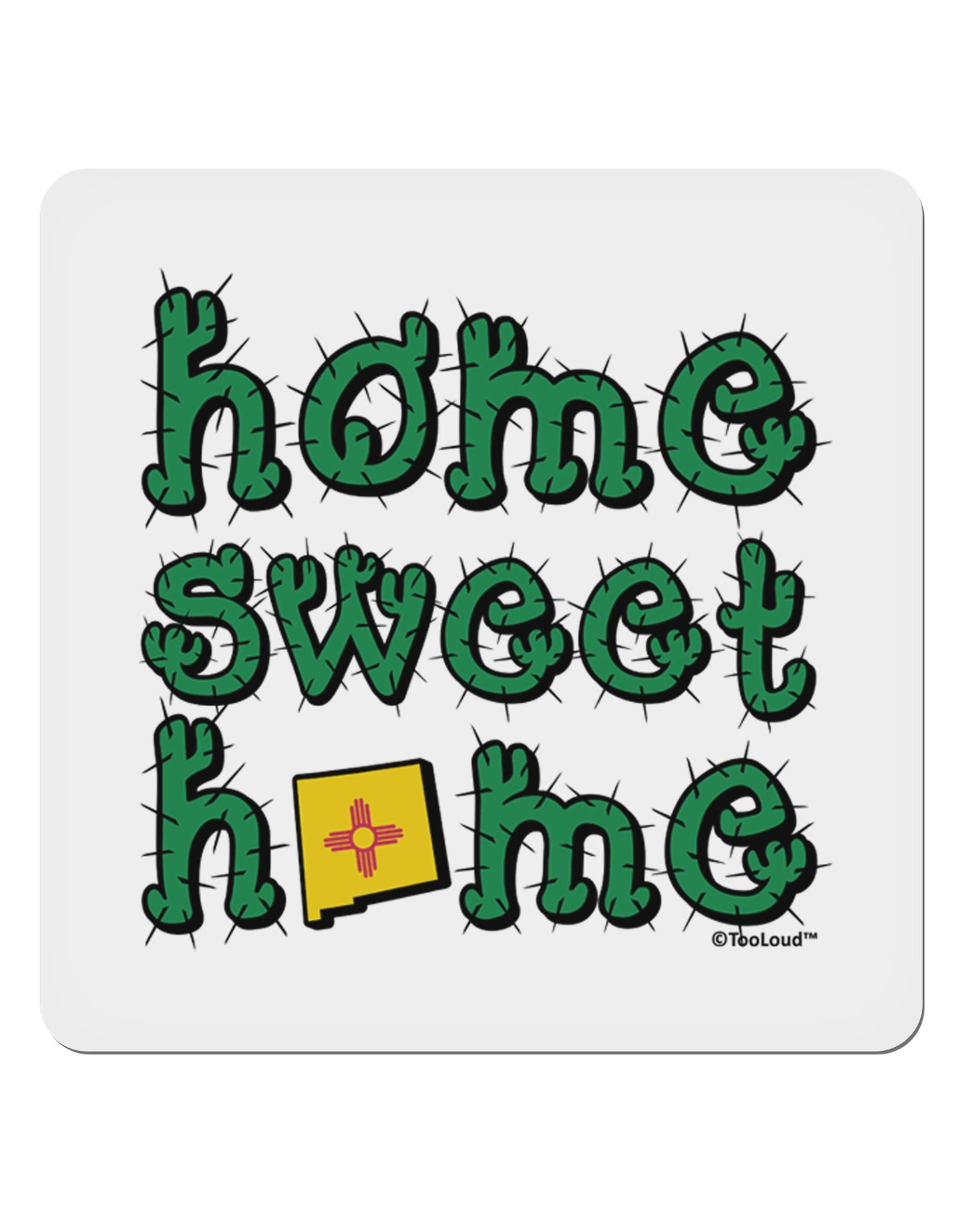 Home Sweet Home - New Mexico - Cactus and State Flag 4x4" Square Sticker 4 Pieces-Stickers-TooLoud-White-Davson Sales