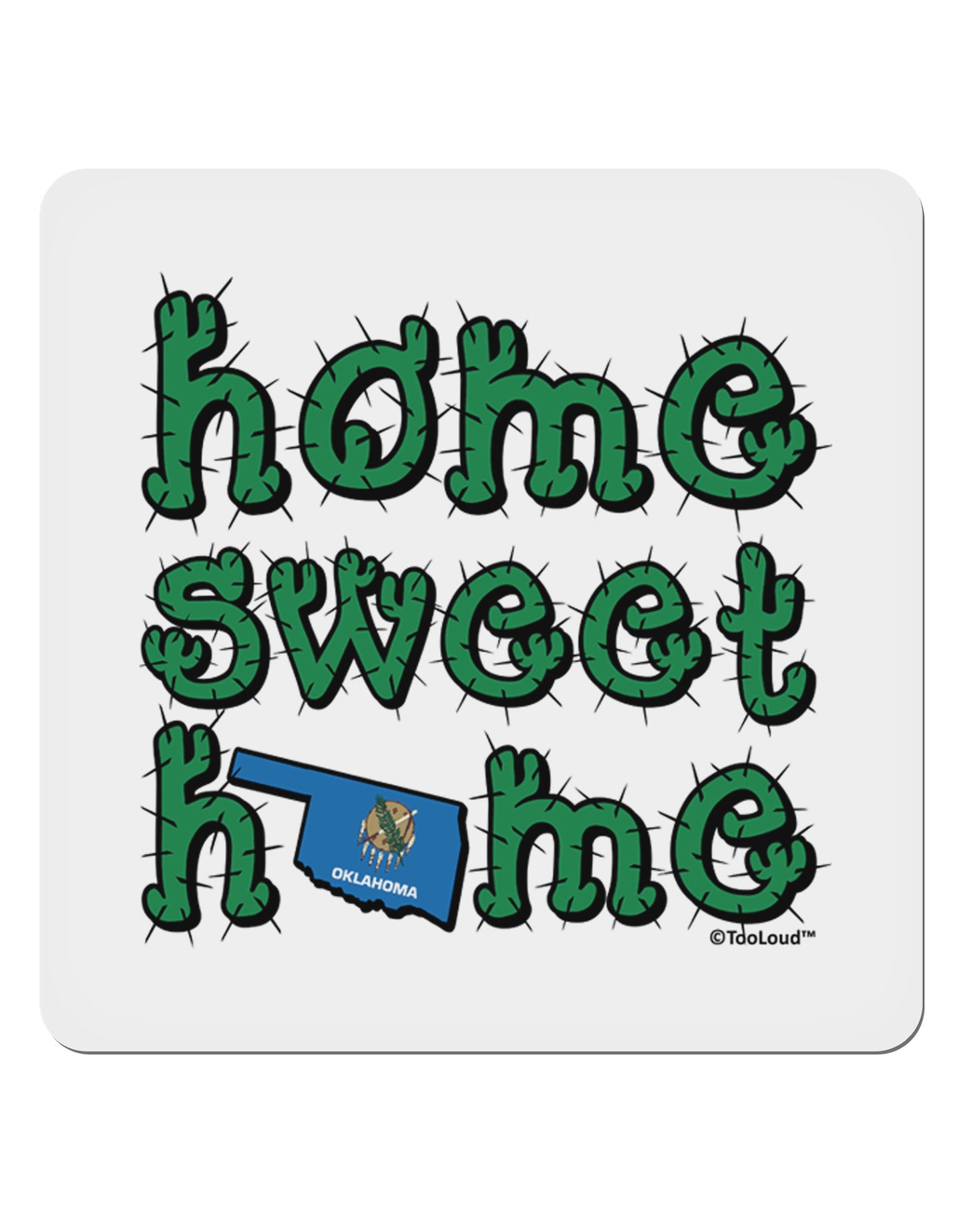 Home Sweet Home - Oklahoma - Cactus and State Flag 4x4" Square Sticker 4 Pieces-Stickers-TooLoud-White-Davson Sales