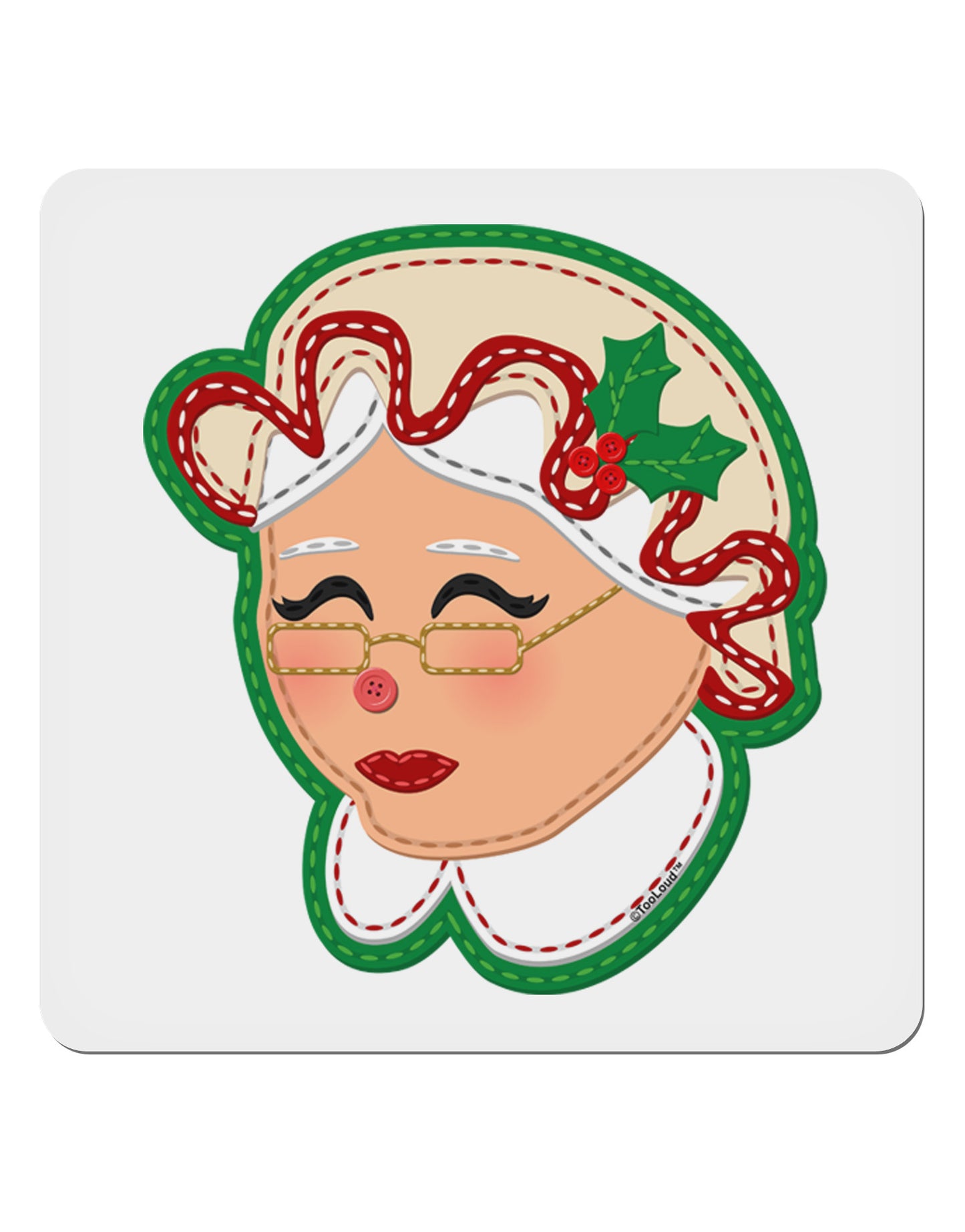 Cute Mrs Claus Face Faux Applique 4x4" Square Sticker 4 Pieces-Stickers-TooLoud-White-Davson Sales