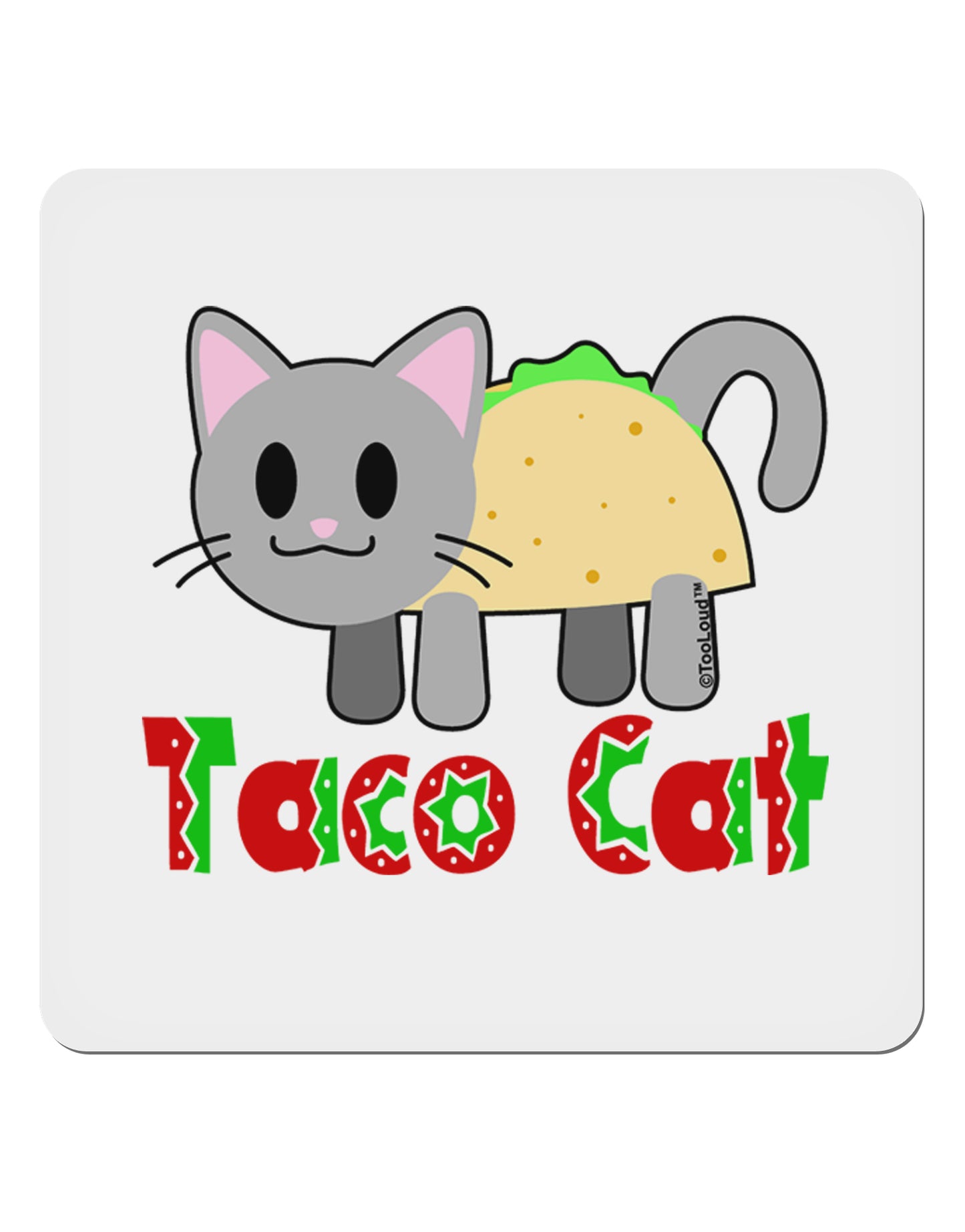 Cute Taco Cat Design Text 4x4" Square Sticker 4 Pieces-Stickers-TooLoud-White-Davson Sales