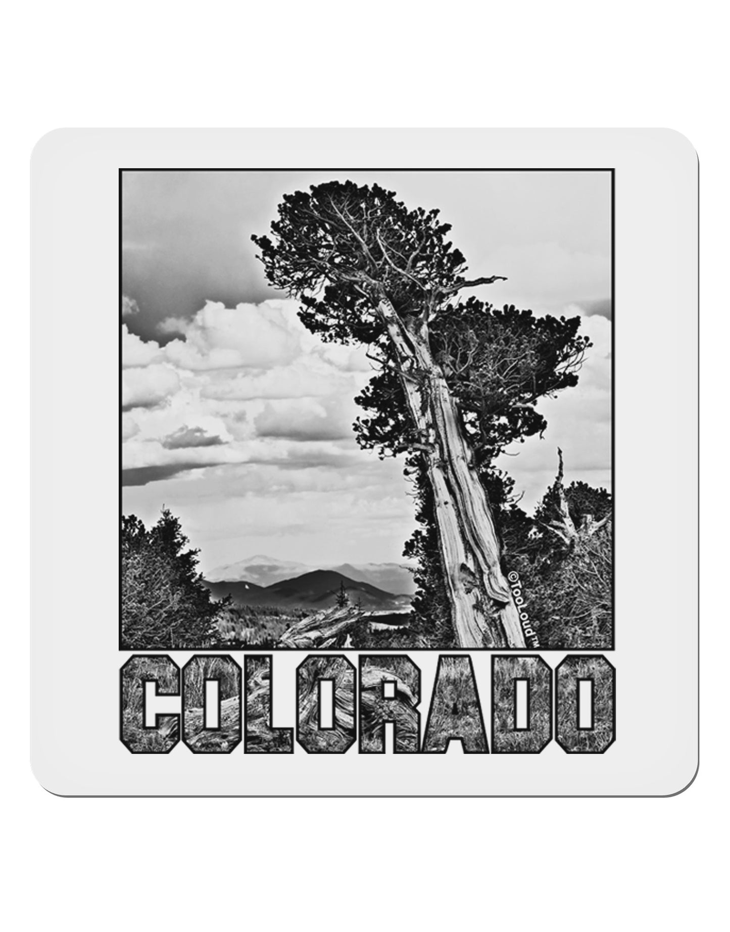 Colorado Landscape Text BW 4x4" Square Sticker-Stickers-TooLoud-1 Piece-Davson Sales