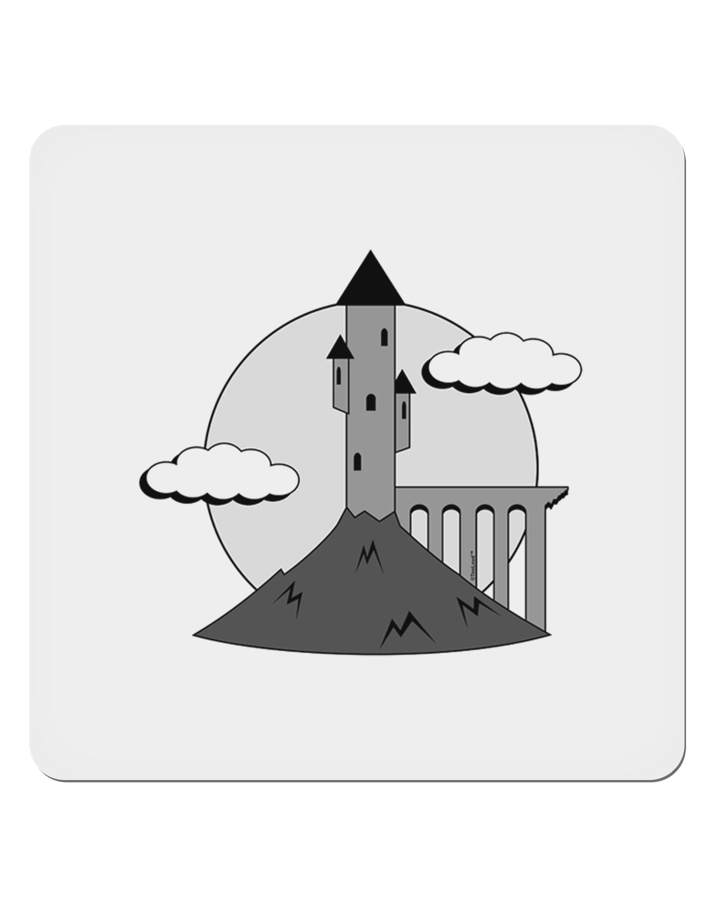 Moonlit Wizard Tower - Grayscale 4x4" Square Sticker 4 Pieces-Stickers-TooLoud-White-Davson Sales