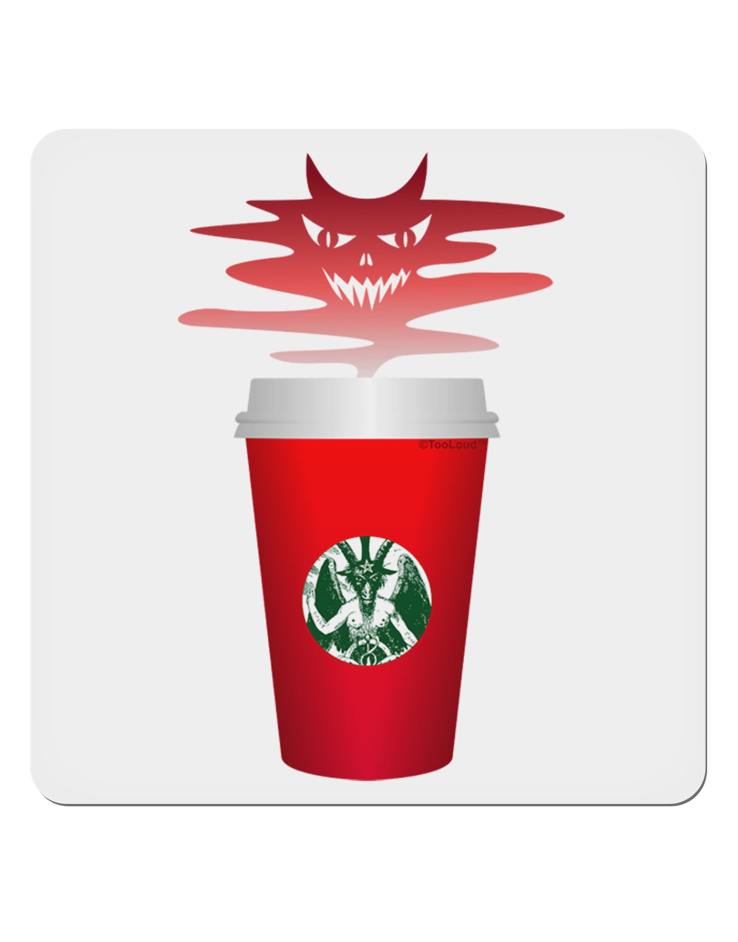 Red Cup Satan Coffee 4x4" Square Sticker-Stickers-TooLoud-1-Davson Sales