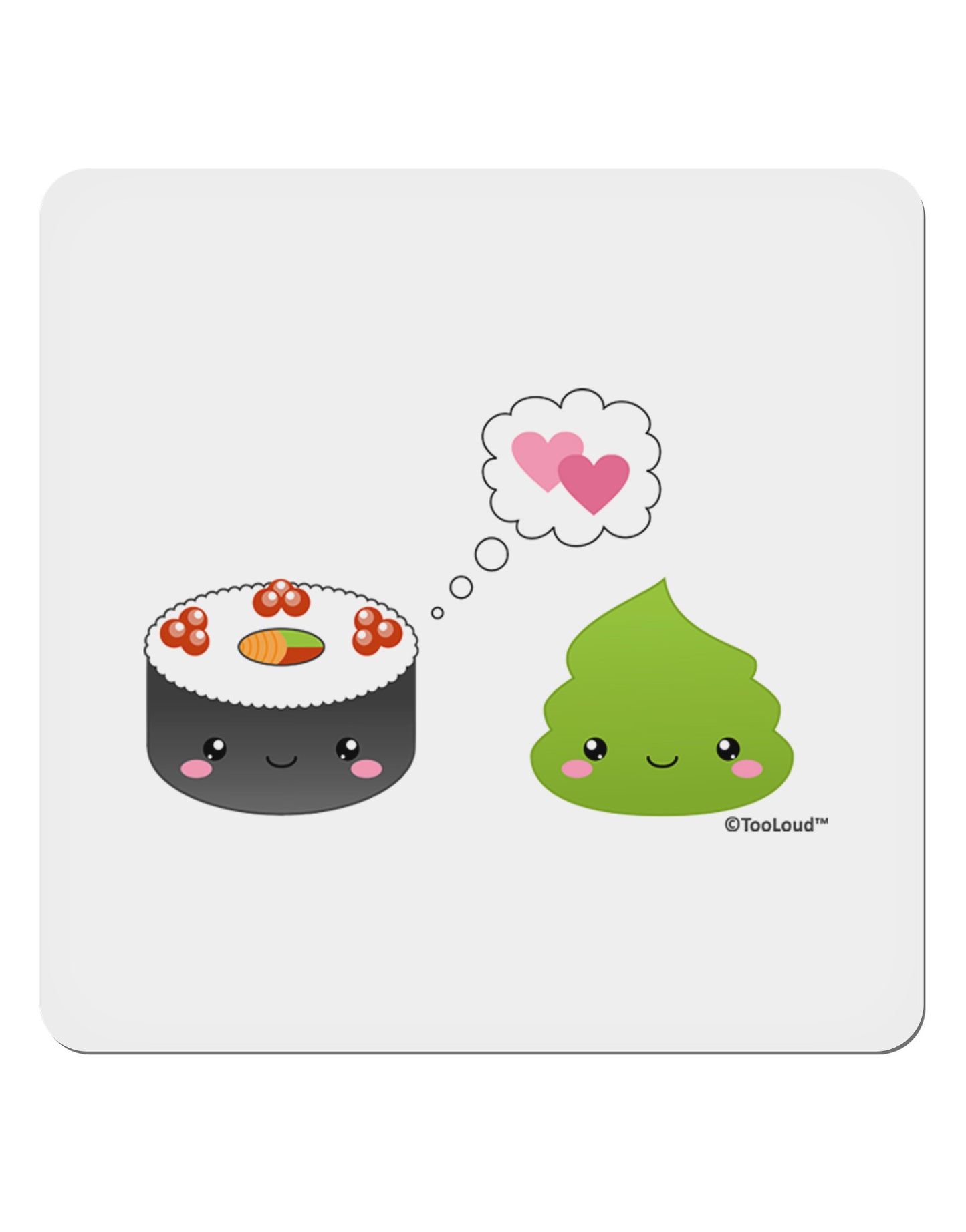 Cute Sushi and Wasabi Love 4x4" Square Sticker 4 Pieces-Stickers-TooLoud-White-Davson Sales
