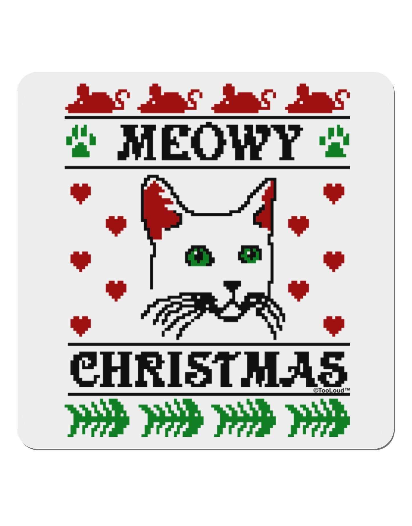 Meowy Christmas Cat Knit Look 4x4" Square Sticker-Stickers-TooLoud-1-Davson Sales